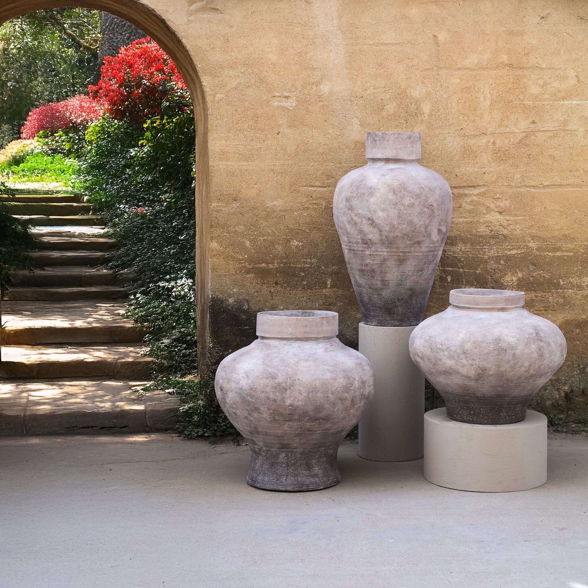 Grote Beige Bloempot Michle Fiber Cement Small PTMD