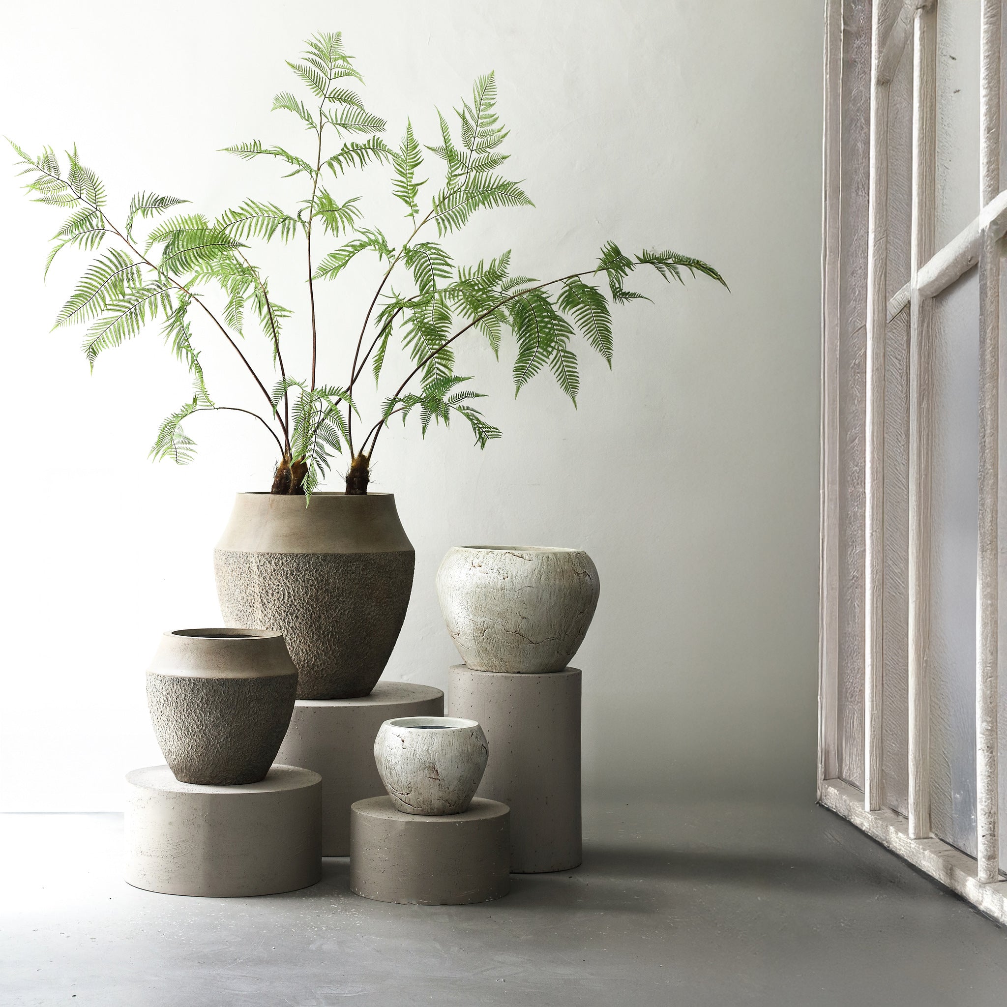 Pearce Taupe Fiber Cement Pot Set Of 2 PTMD