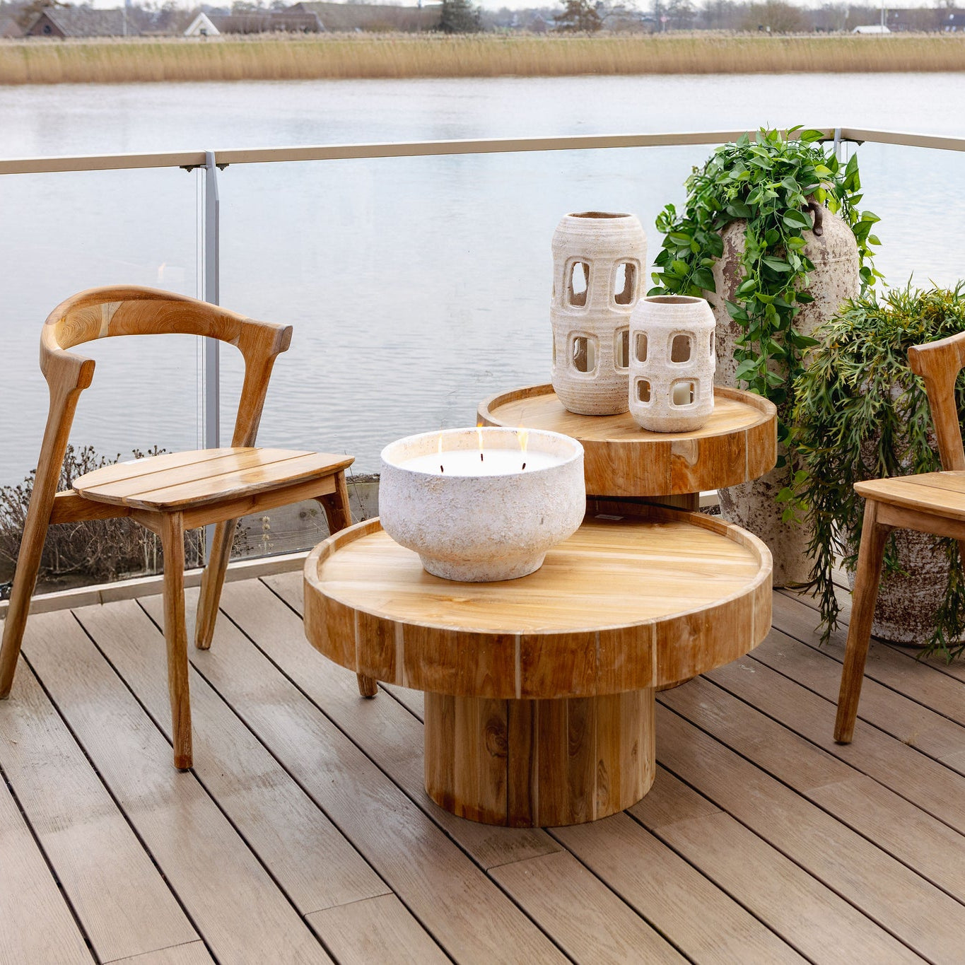 Outdoor Kaars Haily Wit Cement Op Voet Extra Large PTMD