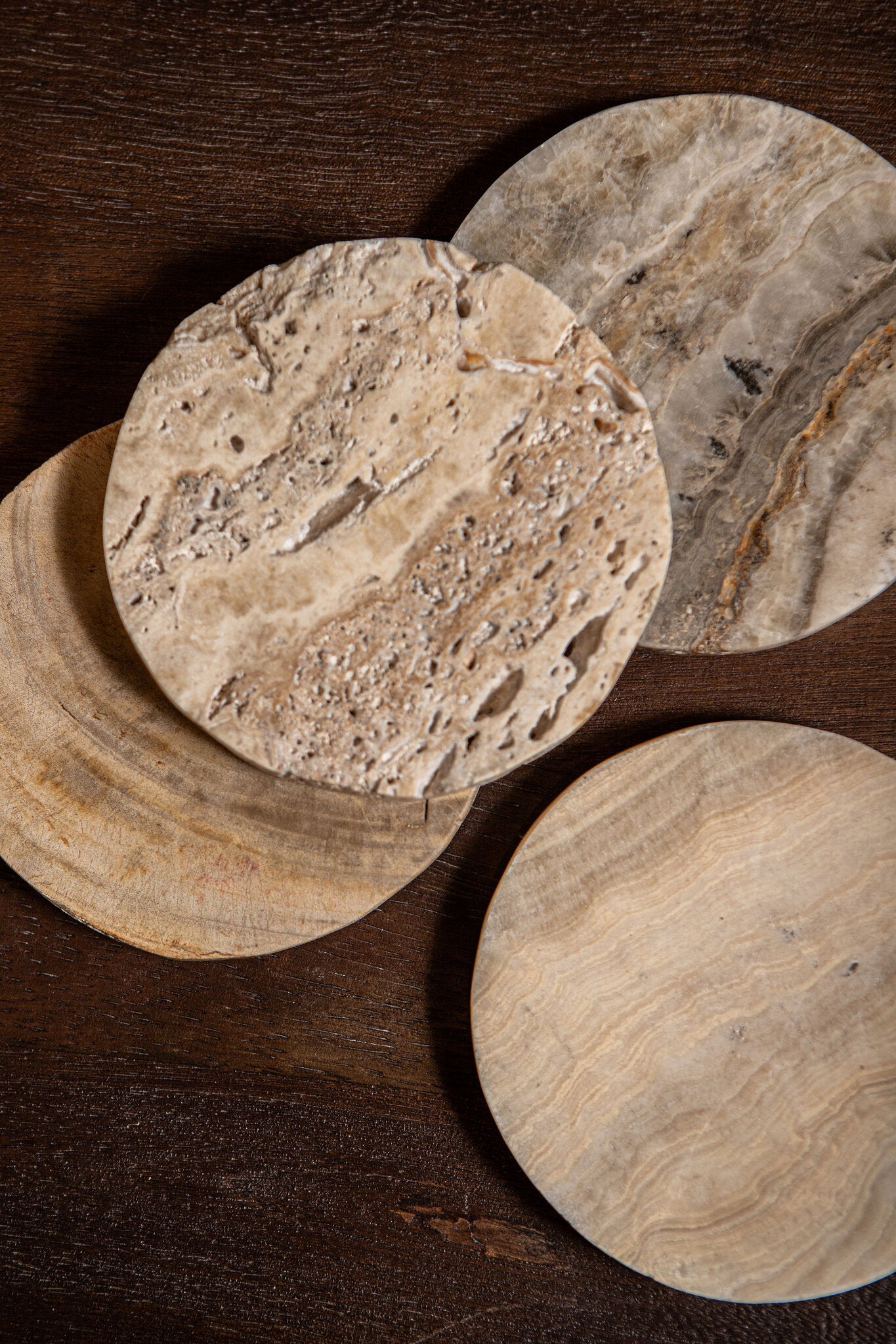 Onderzetters Jaidan Naturel Versteend Hout Set van 3 PTMD
