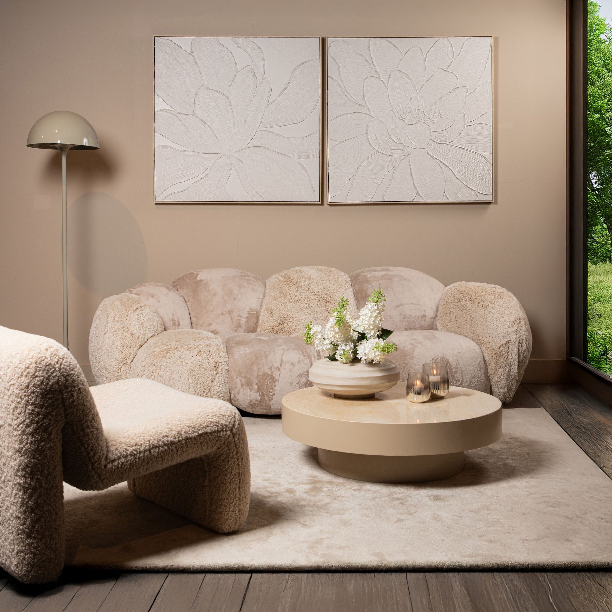 Wandpaneel Florise Crème ingelijst Canvas Bloem B PTMD