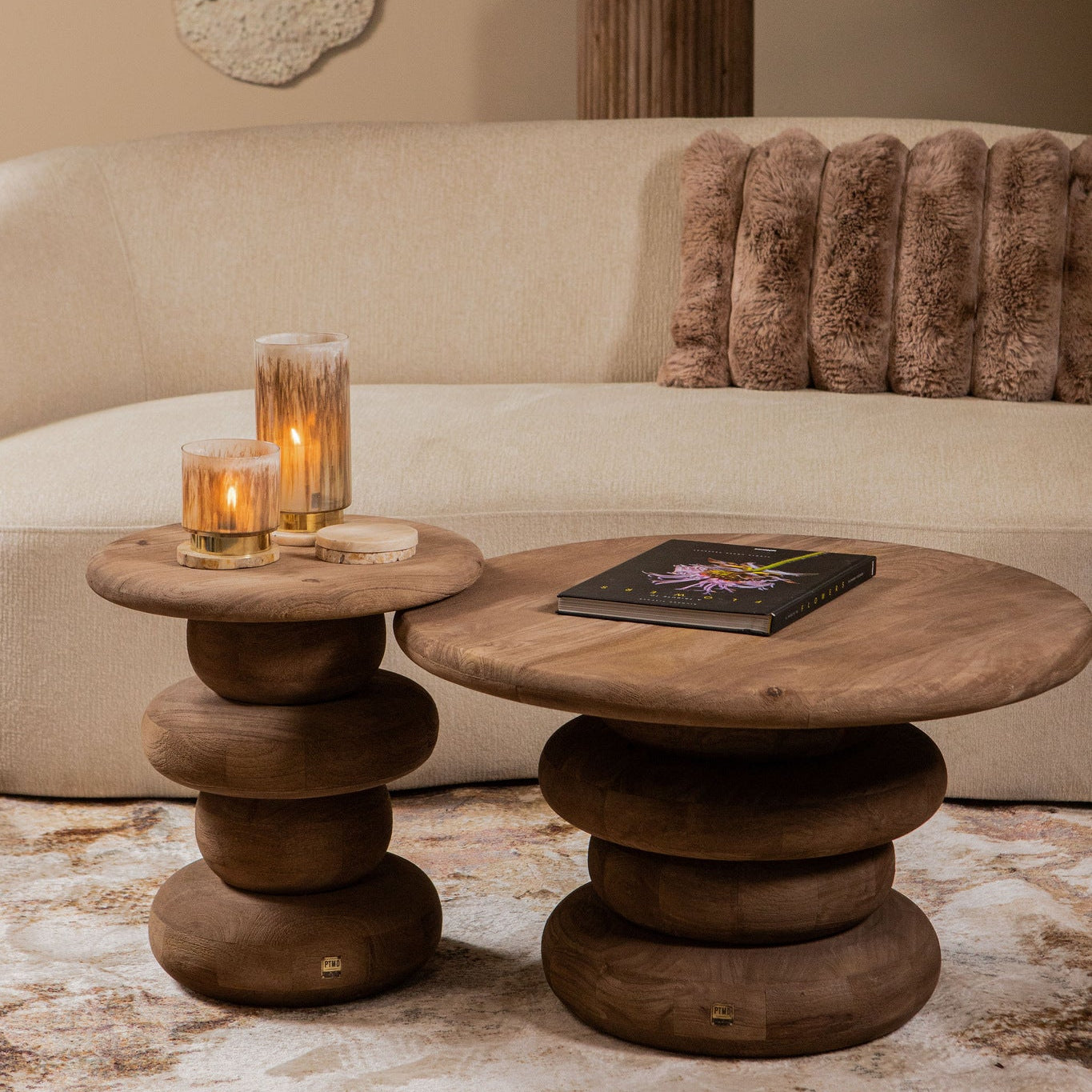 Ronde Sidetable Keven Geribbeld Mangohout Naturel PTMD