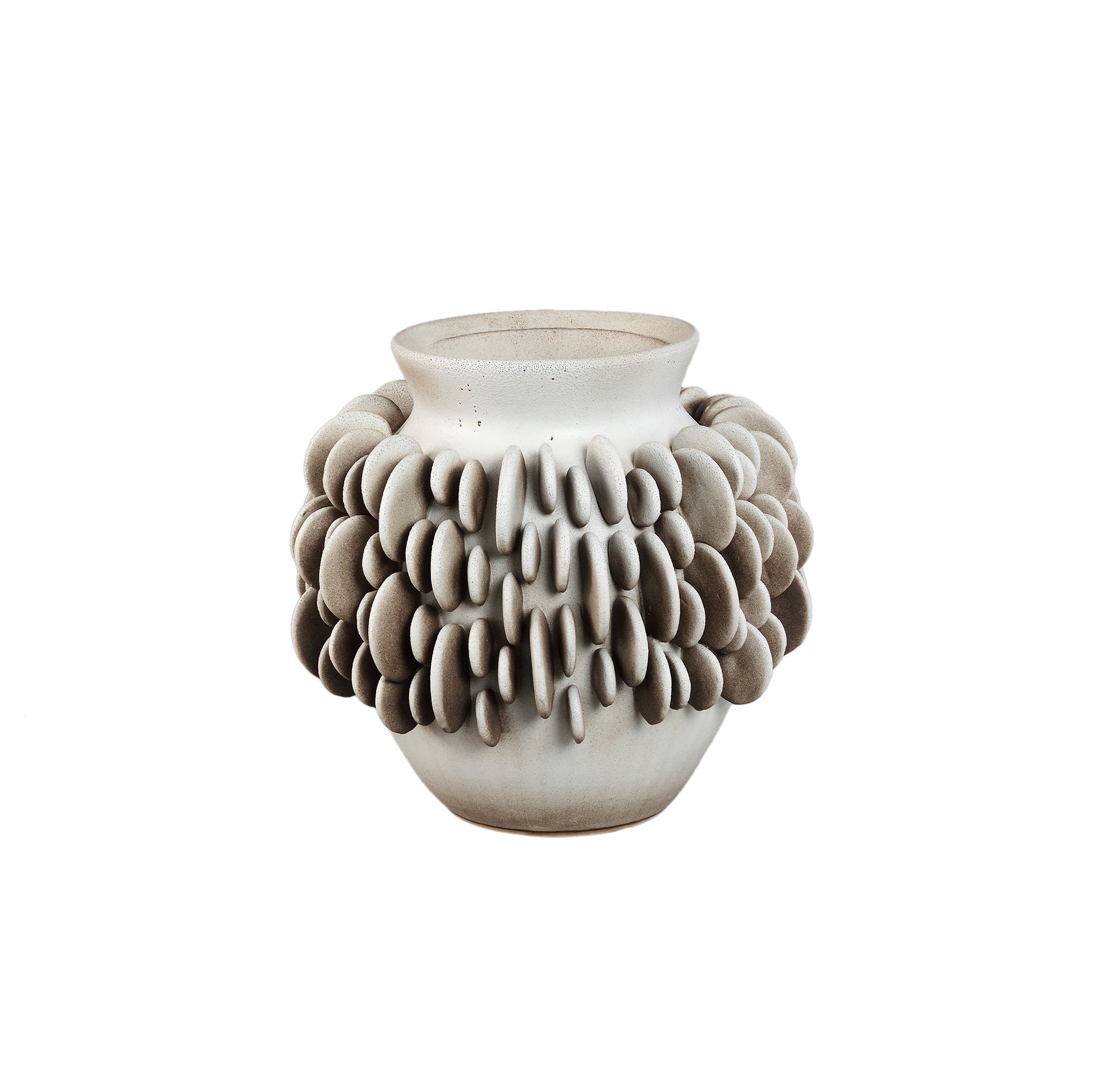 Wina Beige Ceramic Vase With Round Scales Low Small PTMD