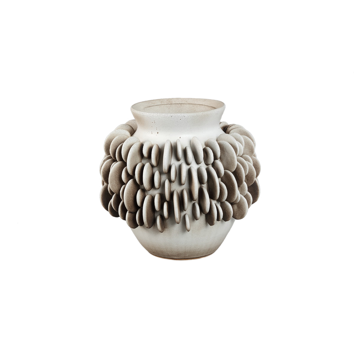 Wina Beige Ceramic Vase With Round Scales Low Small PTMD