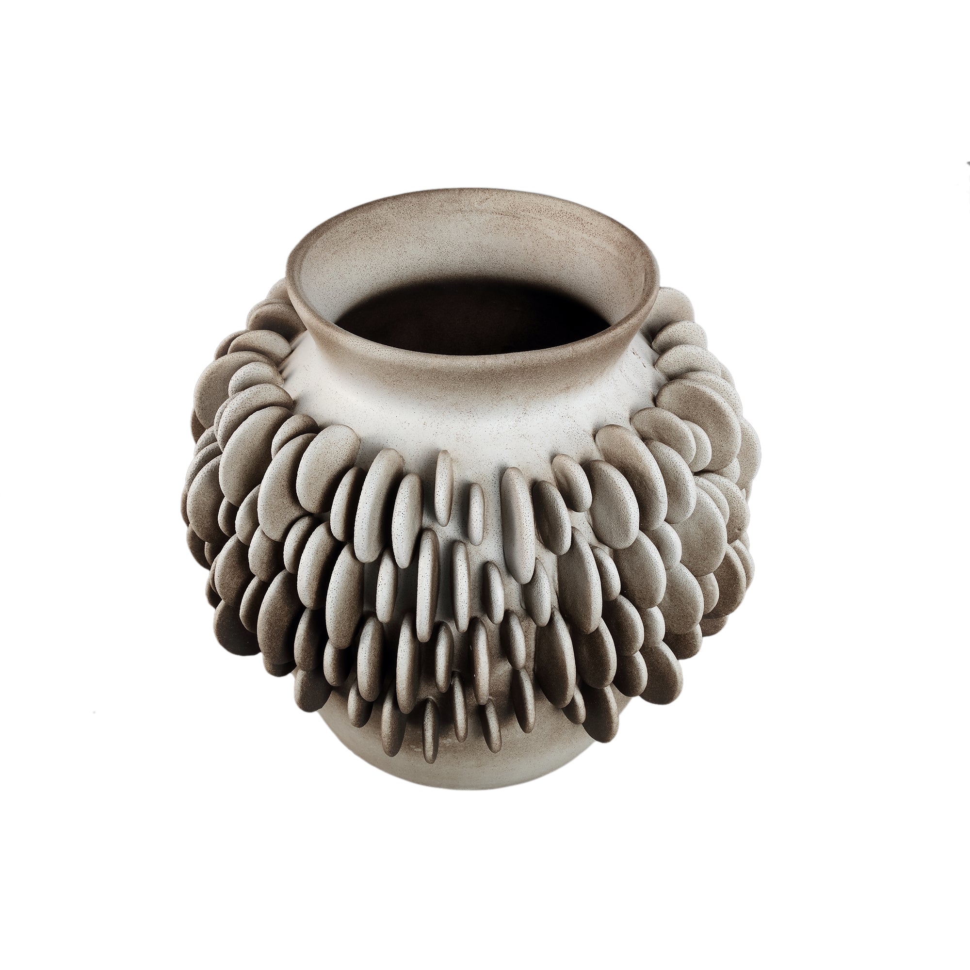 Wina Beige Ceramic Vase With Round Scales Low L PTMD