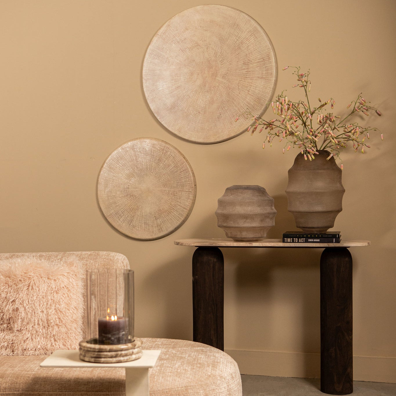 Elladie Beige Round Glass Layered Vase High PTMD