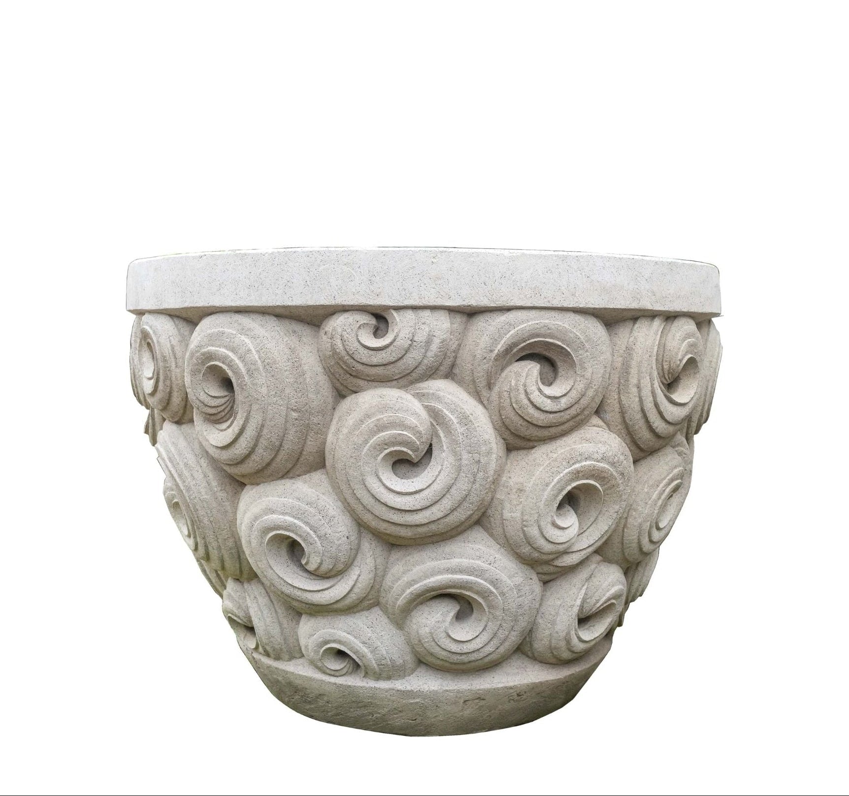 Jersiah Grey cement curley carving pot round L PTMD