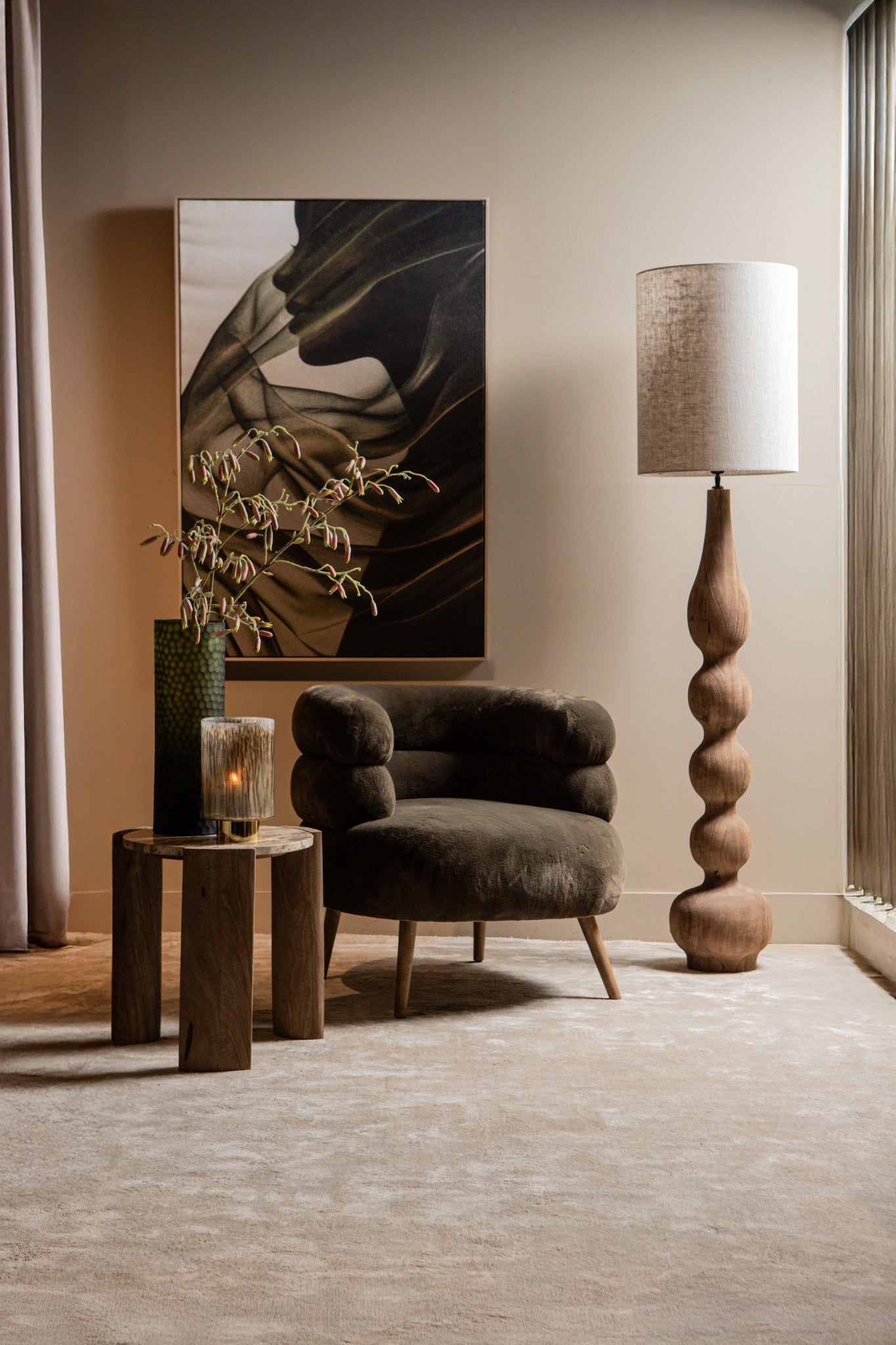 Nelly Dark Brown Fabric Fur Fauteuil PTMD