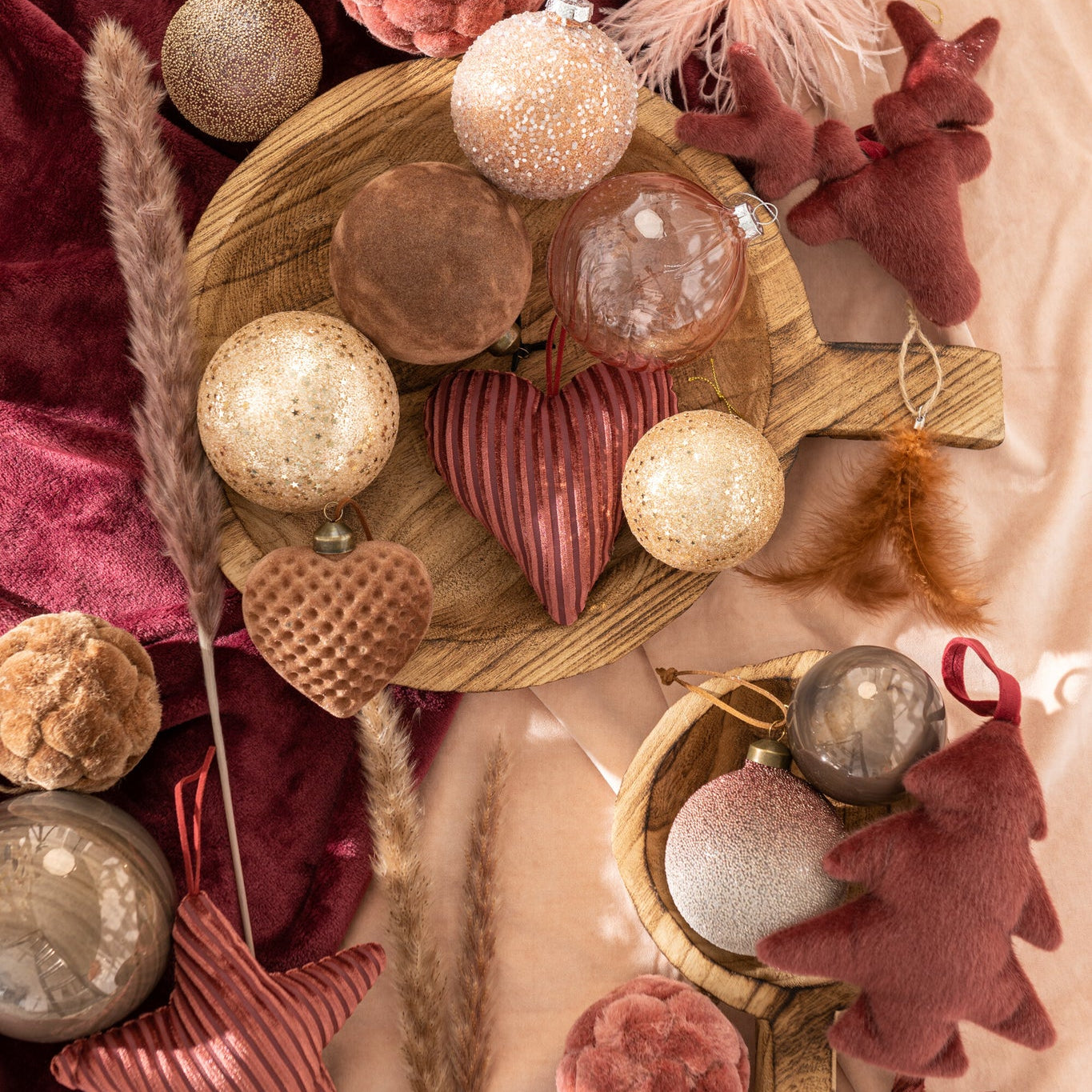 Doos Van 4 Kerstbal Glas Antiek Bruin Large J-Line