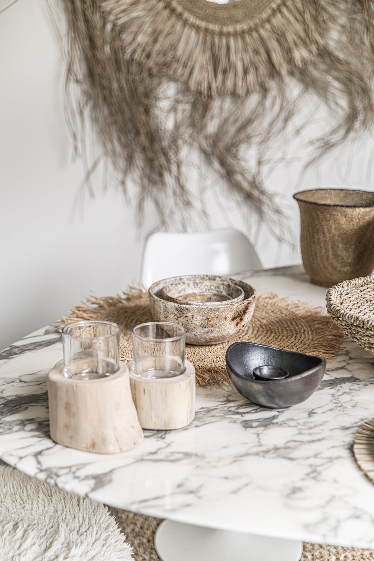 De Fringe Raffia Placemat Rond - Naturel Bazar Bizar