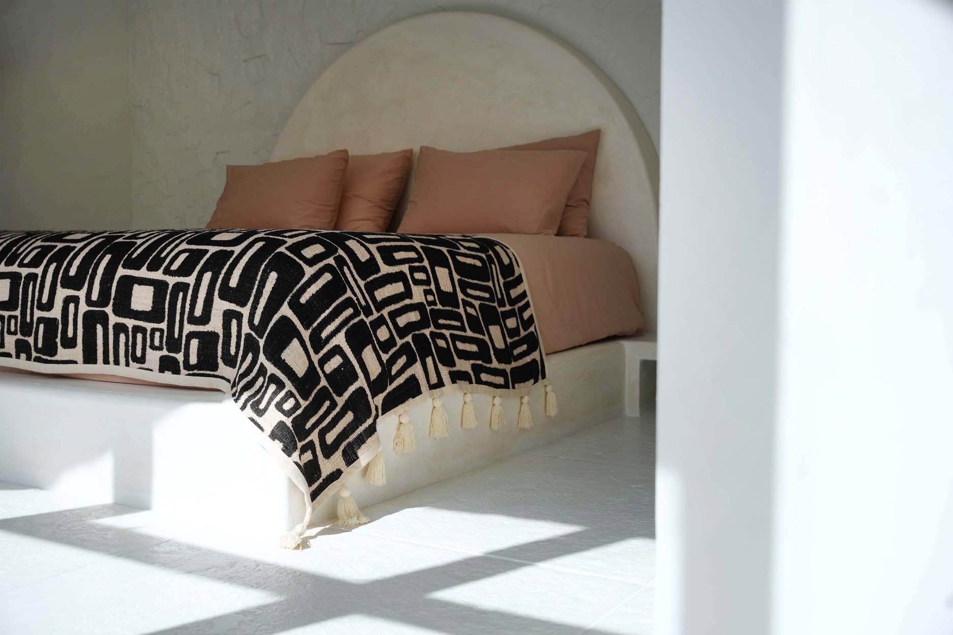 De Aztec Bedsprei/ Plaid Naturel Zwart Bazar Bizar