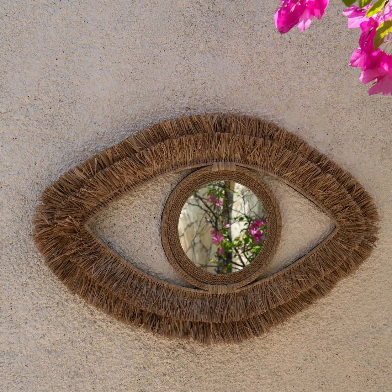 De Raffia Eye Spiegel - Naturel - M