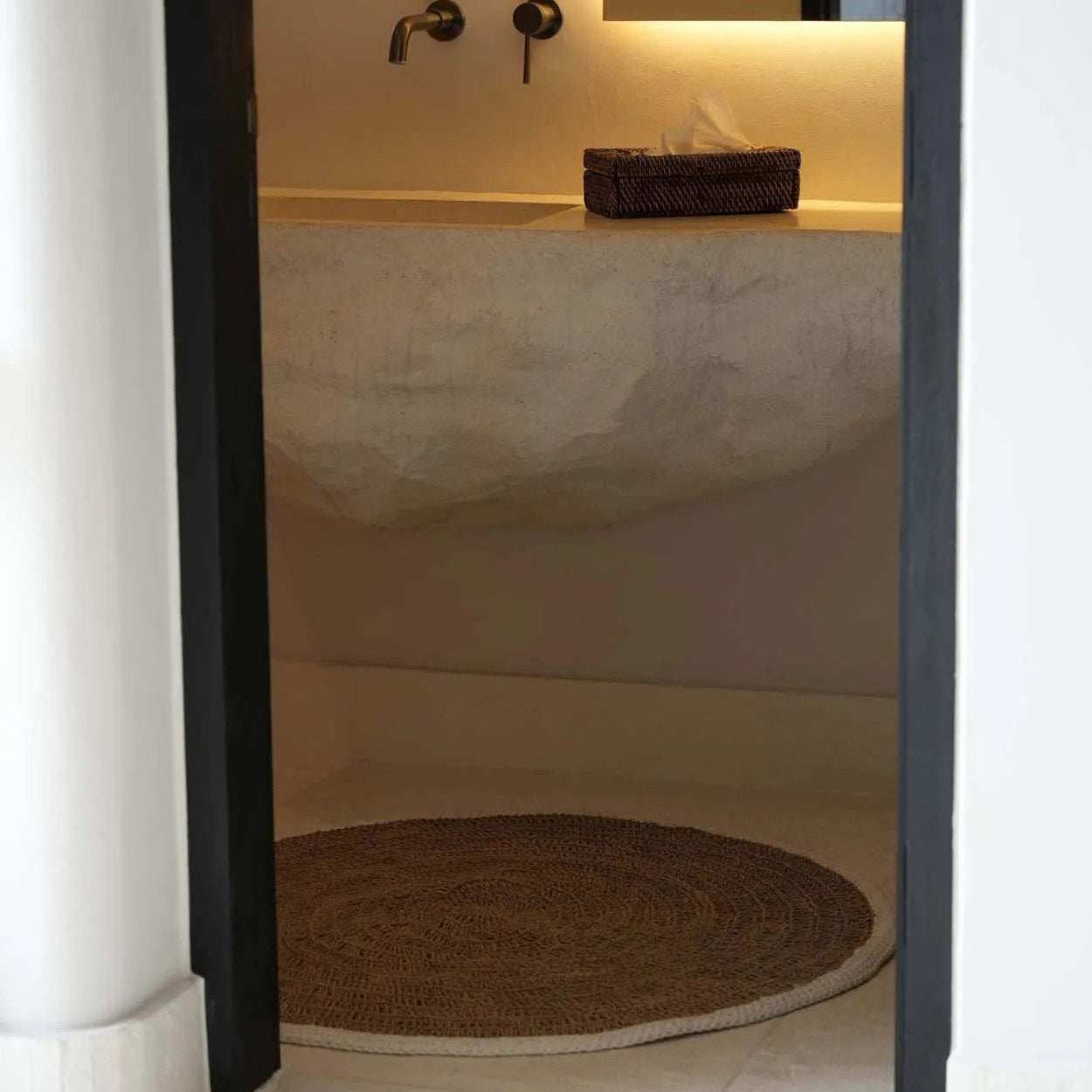 Het Seagrass & Katoen Rond Tapijt - Naturel Wit - 100