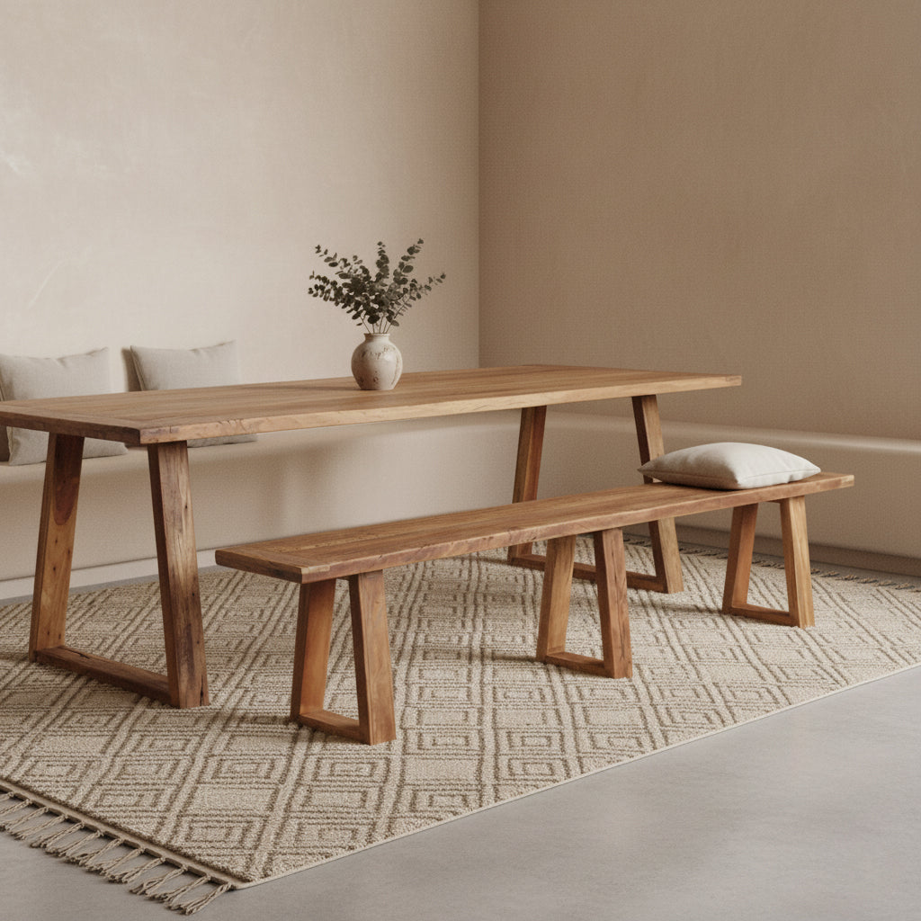 Teakhouten Eetkamerbank Farmwood 220cm Raw Materials