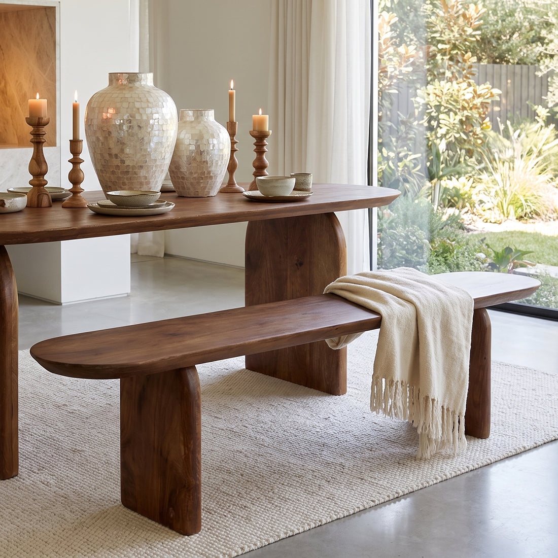 Esszimmerbank Bullnose Braunes Mangoholz 180cm Raw Materials