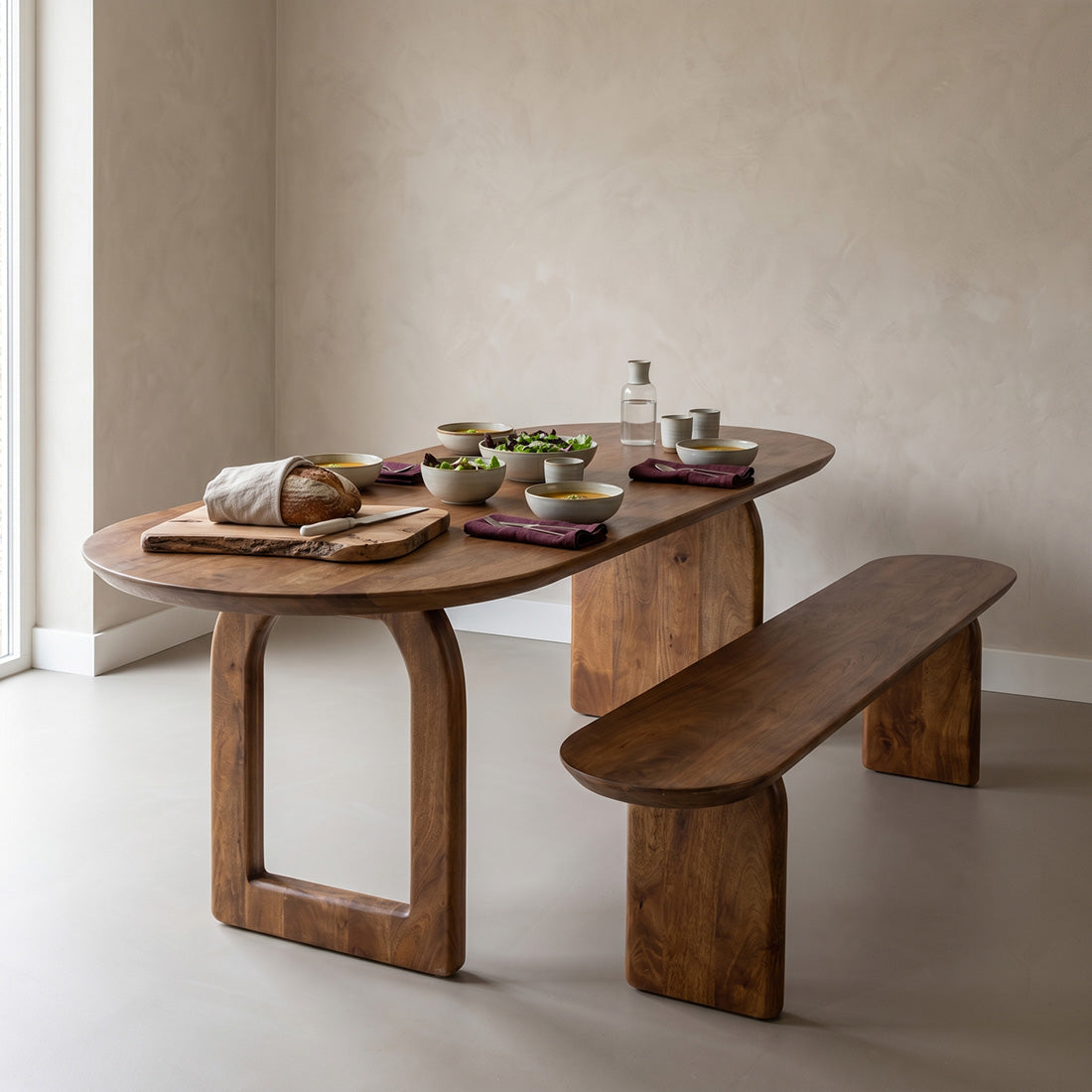 Eetkamerbank Bullnose Bruin Mangohout 200cm Raw Materials
