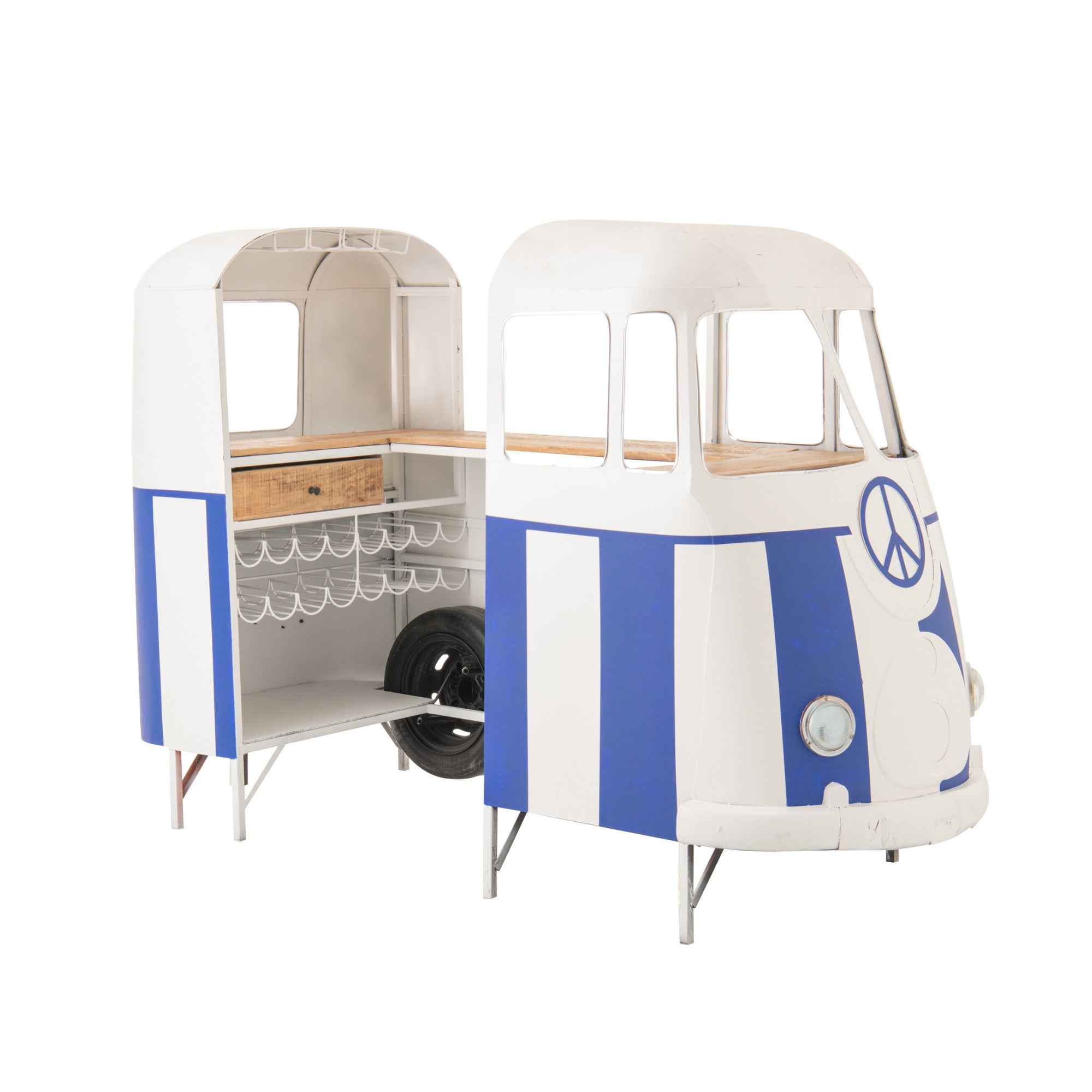 Barmeubel Retro Camper Blauw/Wit J-Line