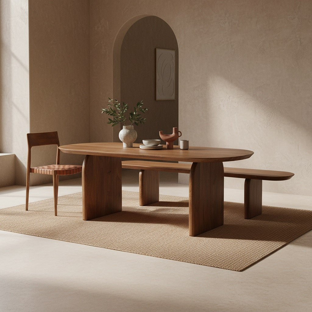 Esszimmerbank Bullnose Braunes Mangoholz 240cm Raw Materials