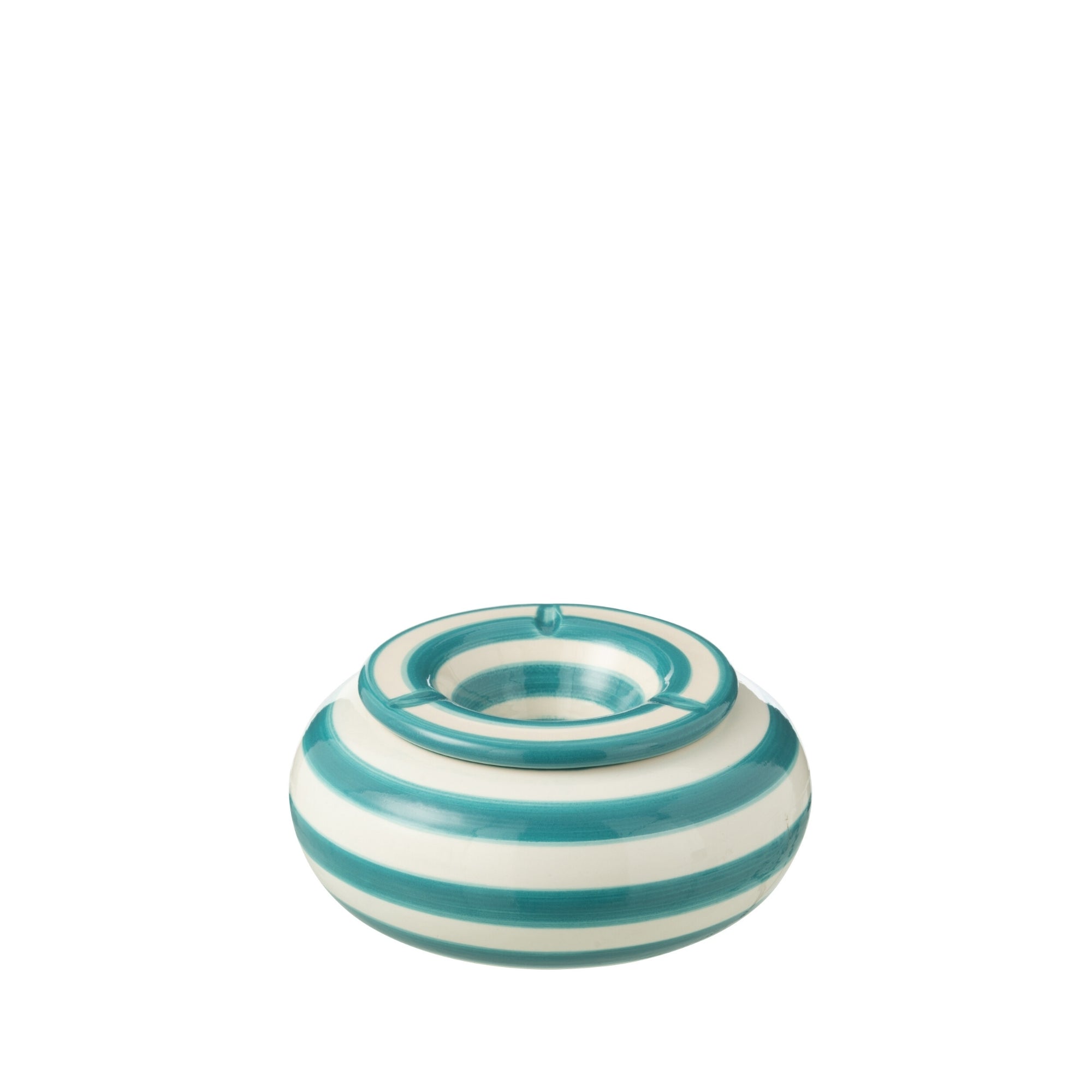 Grote Asbak Granada Strepen Aqua/Wit Keramiek J-Line