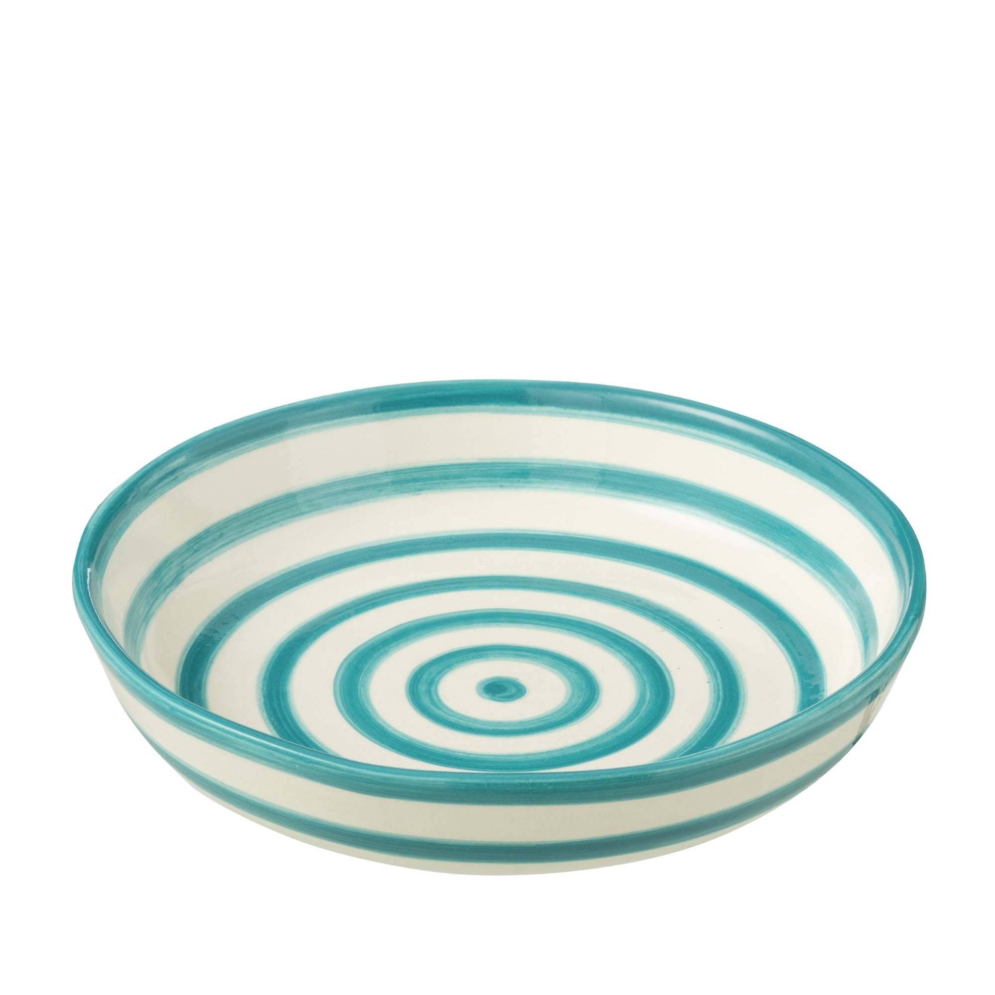 Grote Lage Kom Granada Strepen Aqua/Wit Keramiek J-Line
