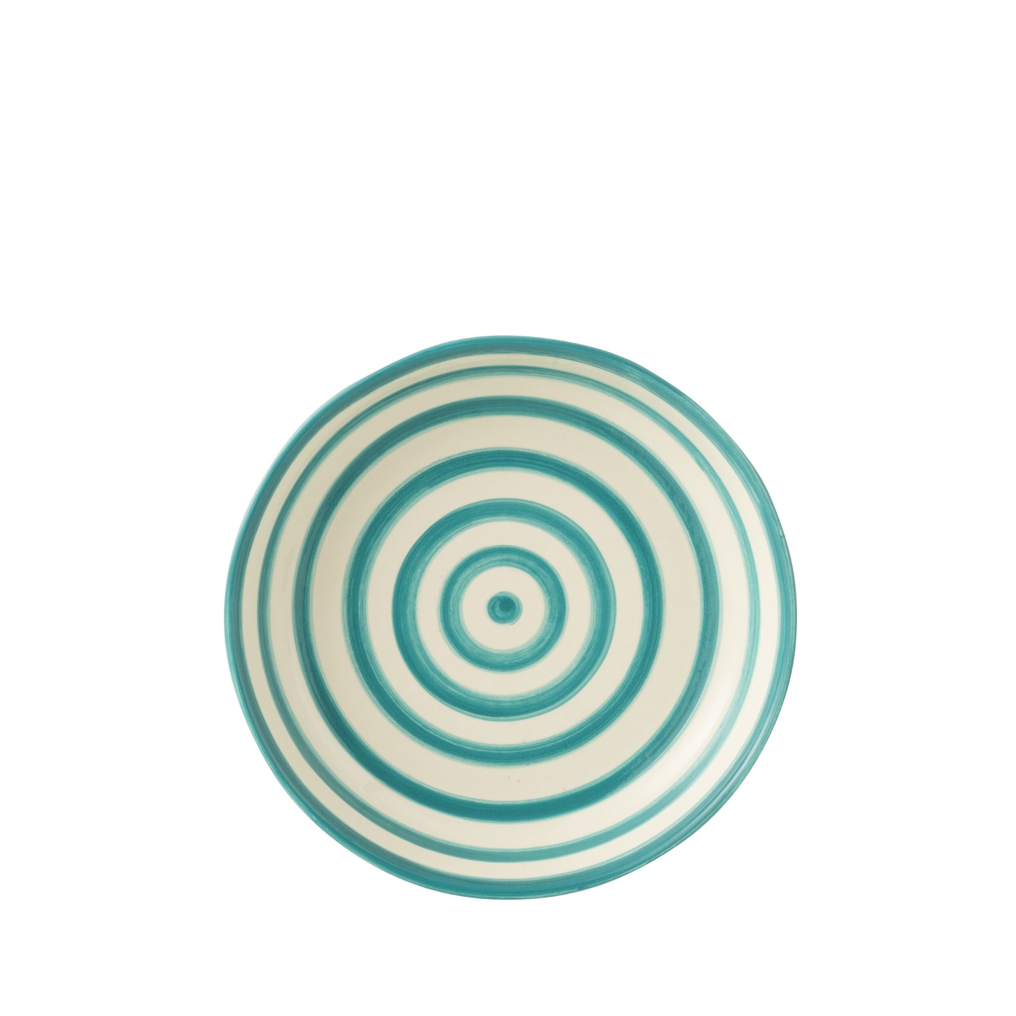 Grote Lage Kom Granada Strepen Aqua/Wit Keramiek J-Line