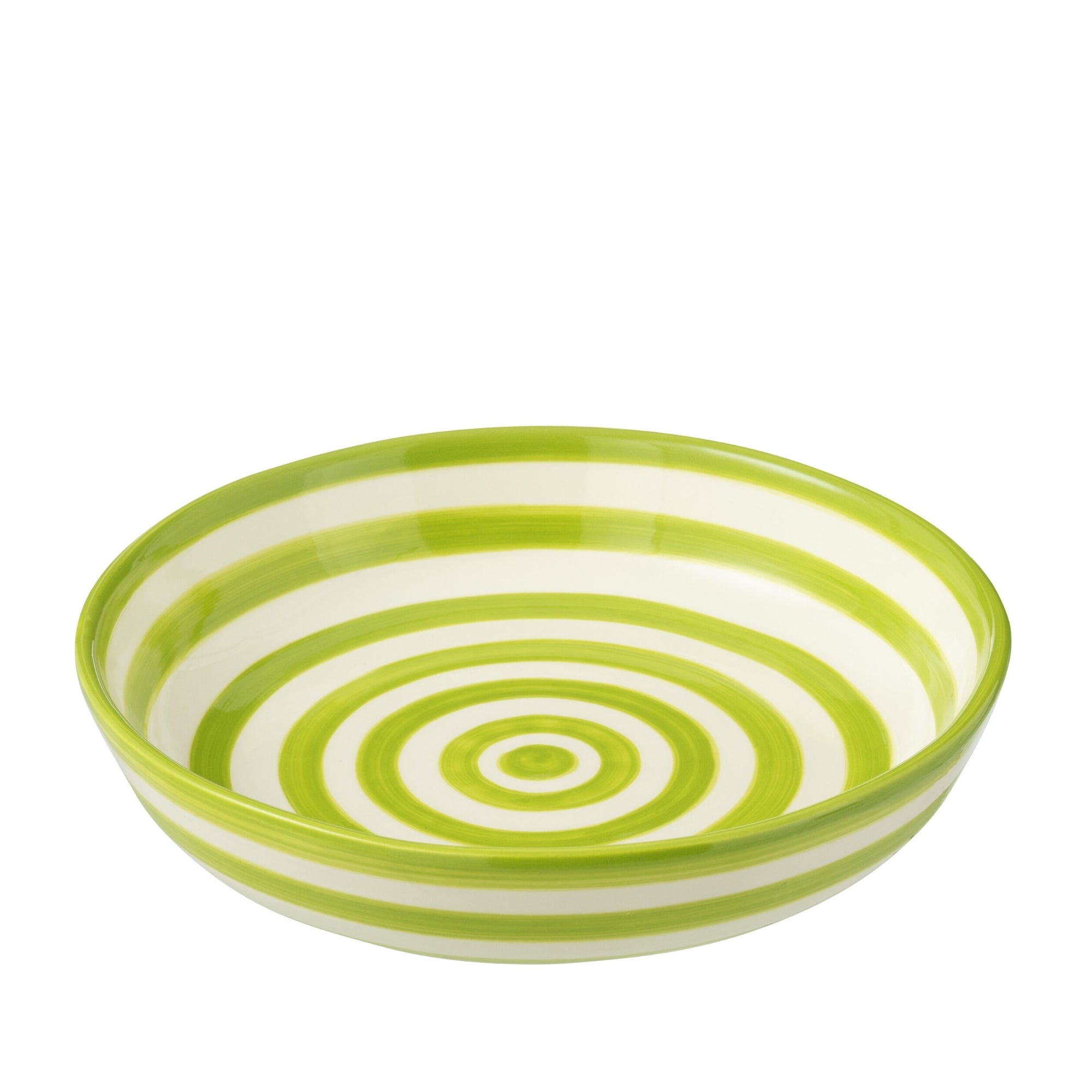Grote Lage Kom Granada Strepen Groen/Wit Keramiek J-Line