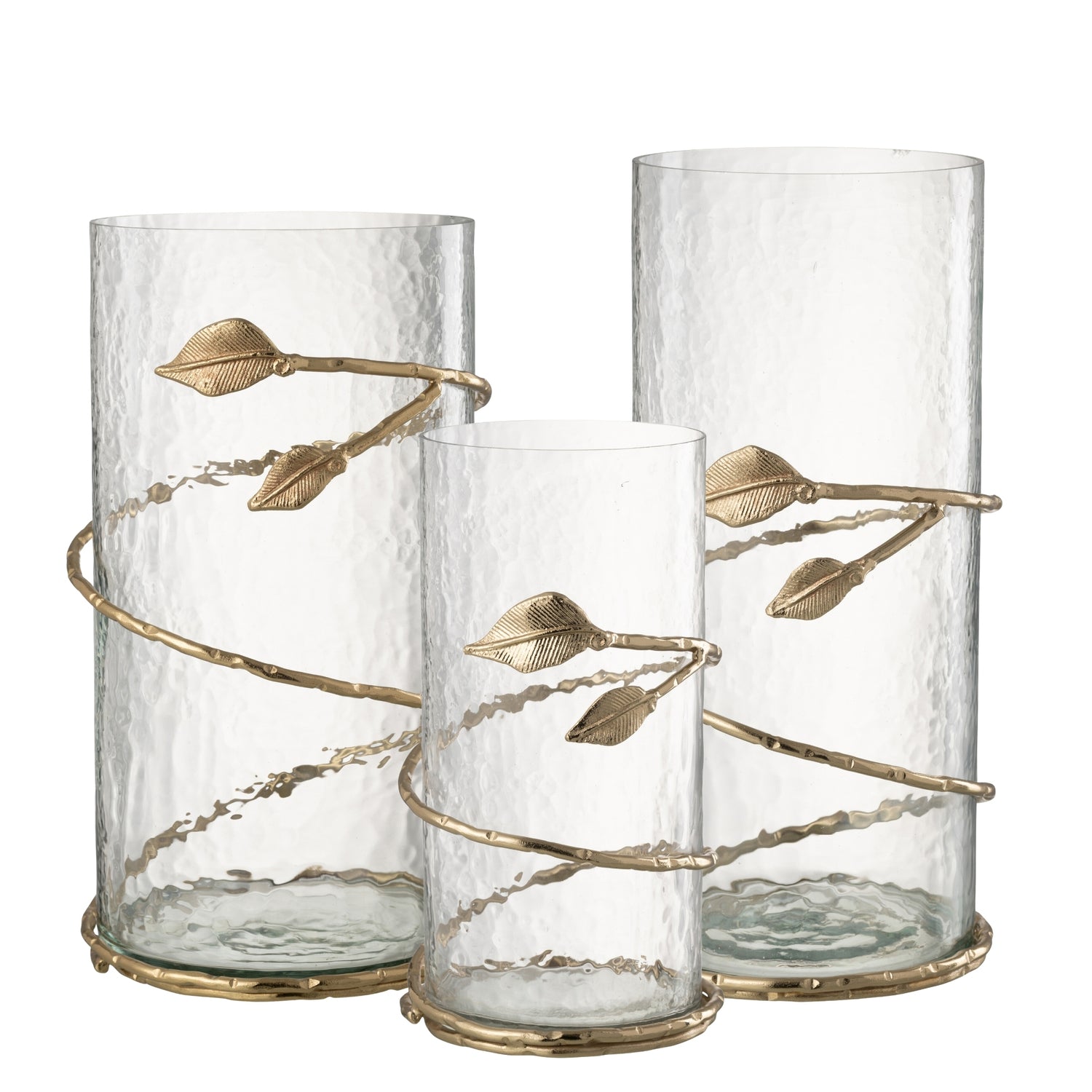 Glazen Windlichten met Gouden Bladeren Set van 3 J-Line