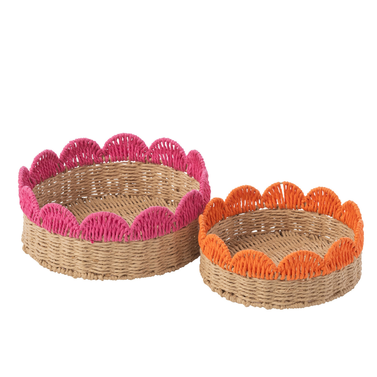 2er-Set dekorative Tabletts mit gewelltem Rand, Papier, rosa/orange, J-Line