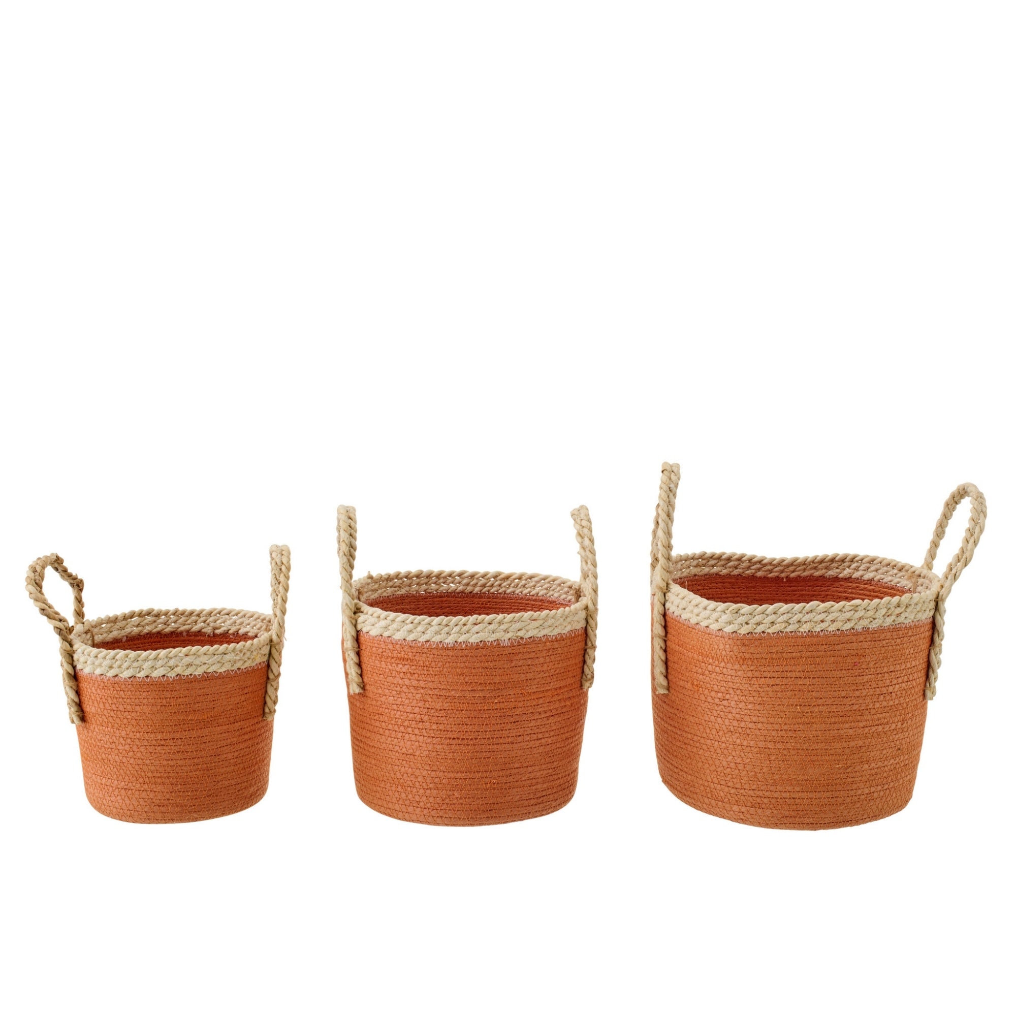 Set Van 3 Mand Met Handvatten Papier Donkeroranje/Naturel J-Line