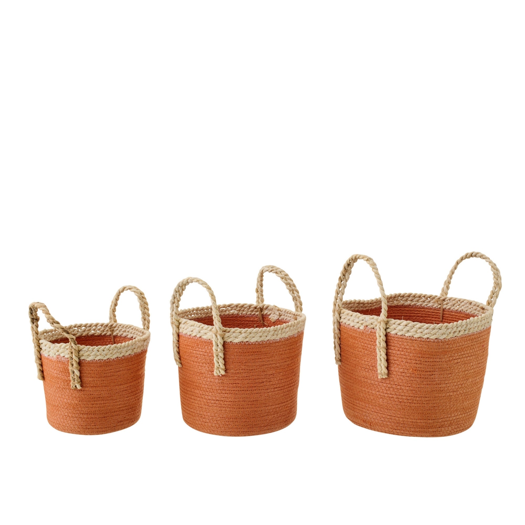 Set Van 3 Mand Met Handvatten Papier Donkeroranje/Naturel J-Line