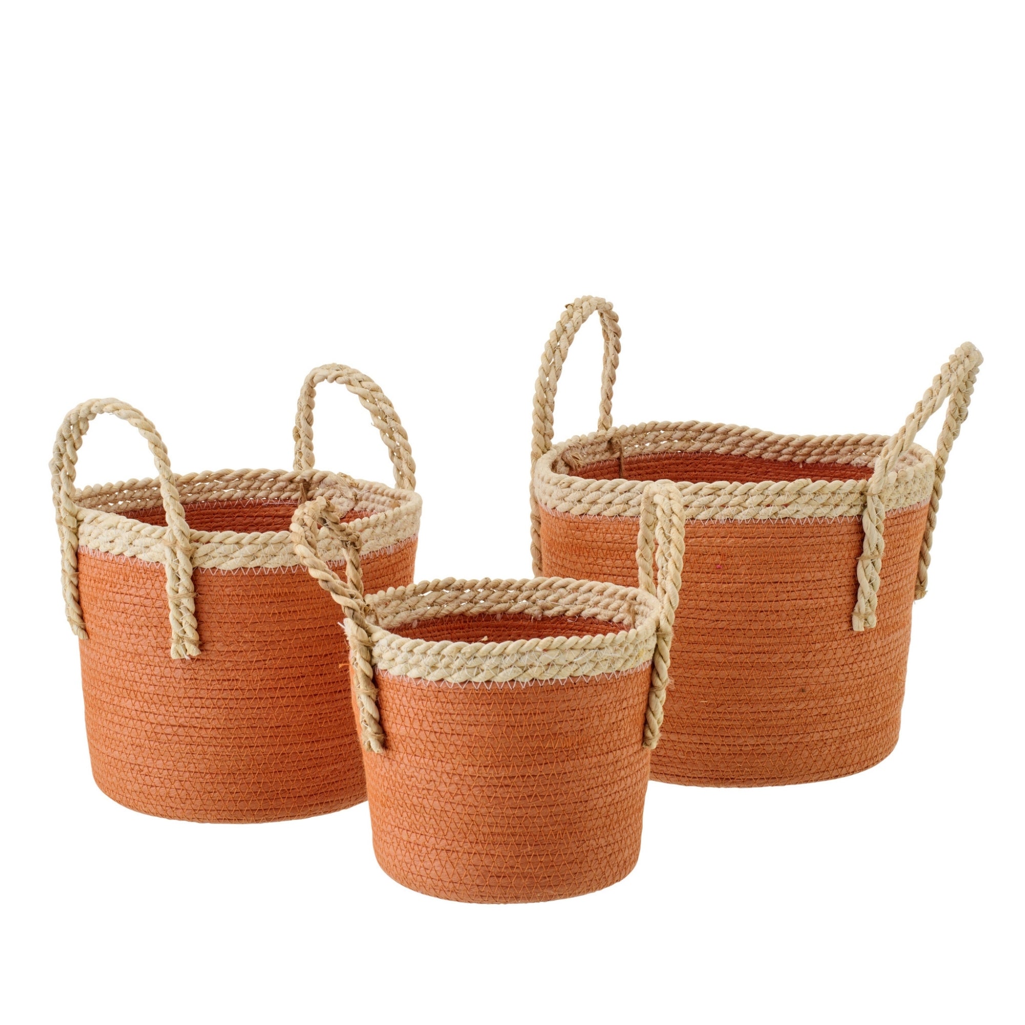 Set Van 3 Mand Met Handvatten Papier Donkeroranje/Naturel J-Line