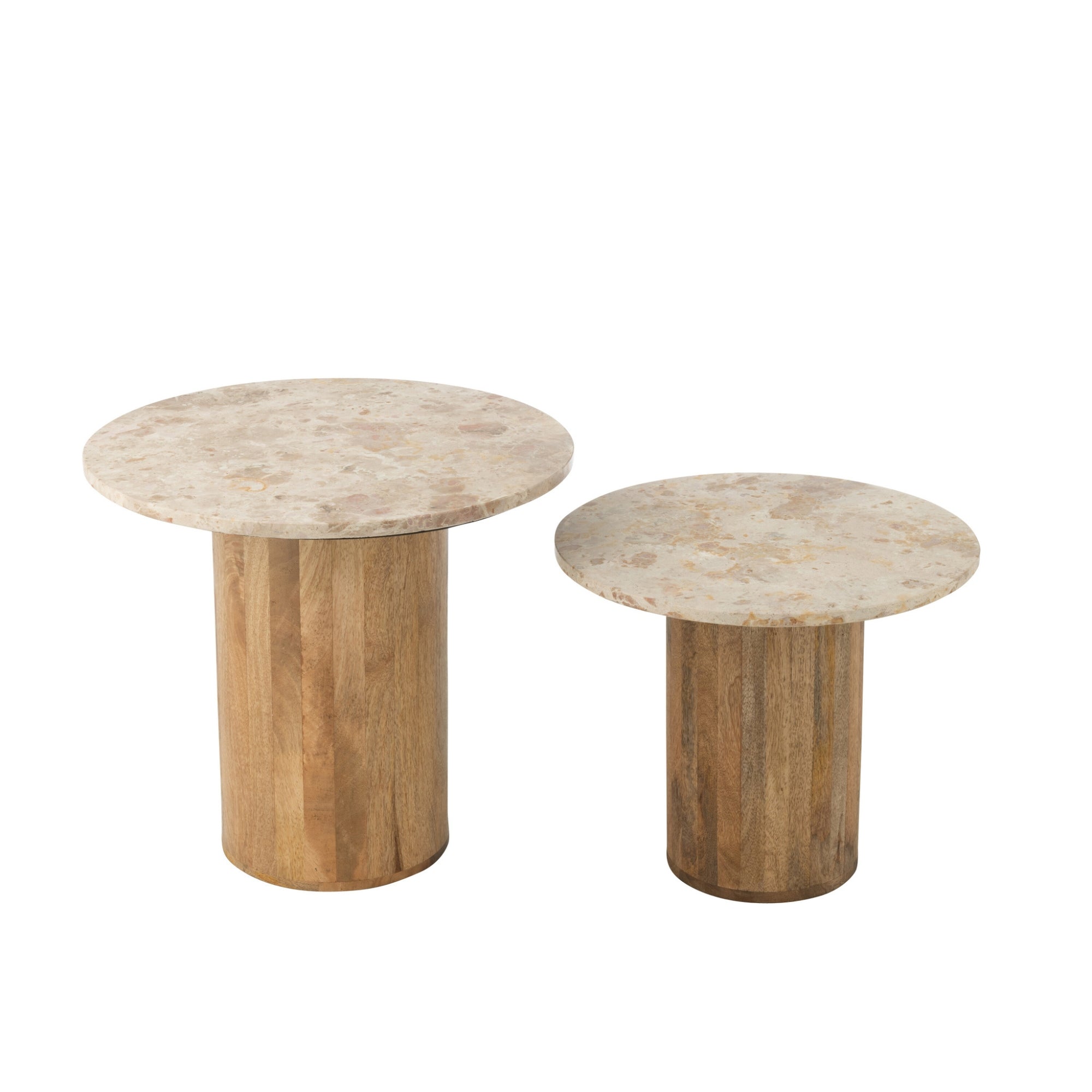 Bijzettafel Rond Marmer - Hout - Beige/Bruin - Set van 2 J-Line