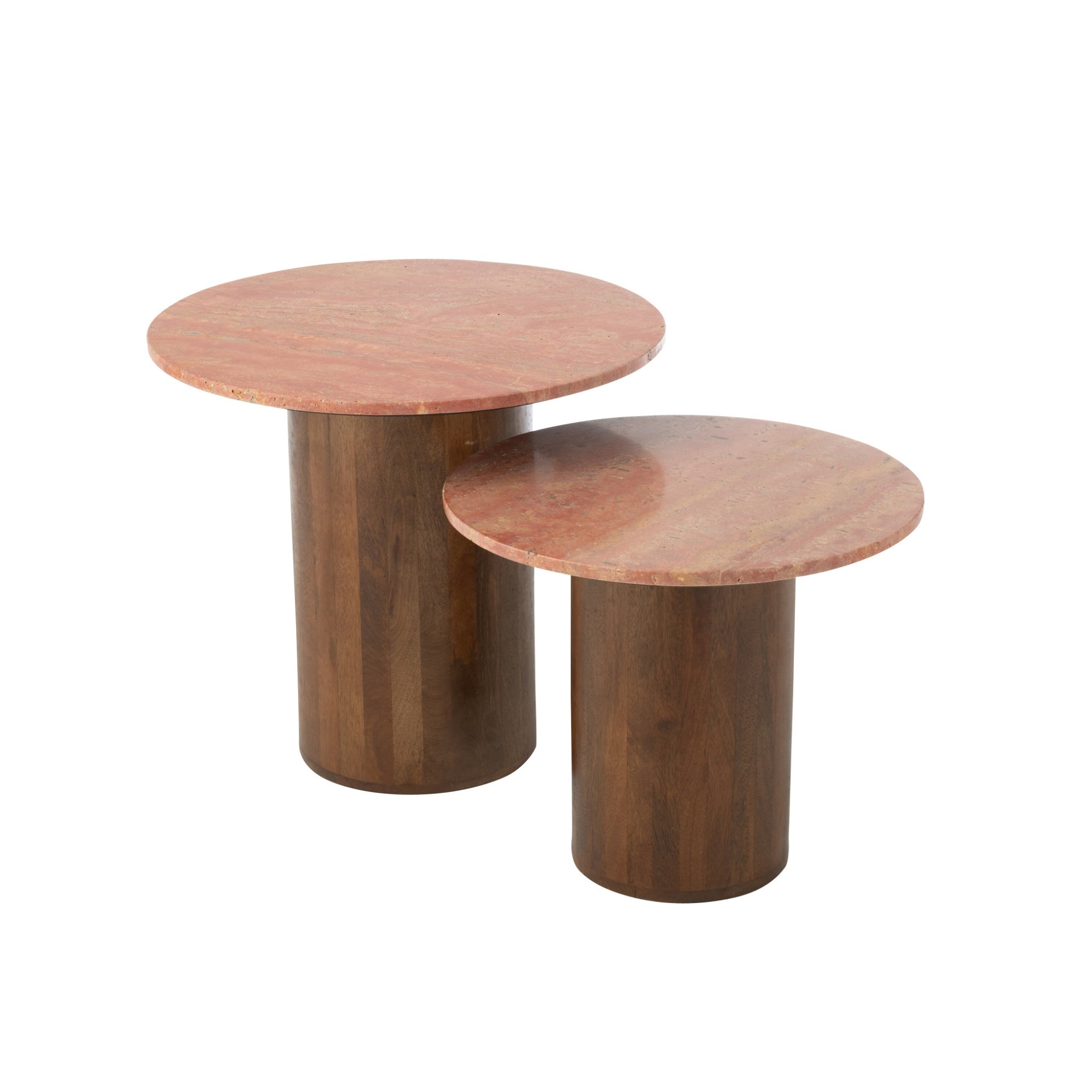 Bijzettafel Rond Marmer Terracotta/Donkerbruin set van 2 J-Line