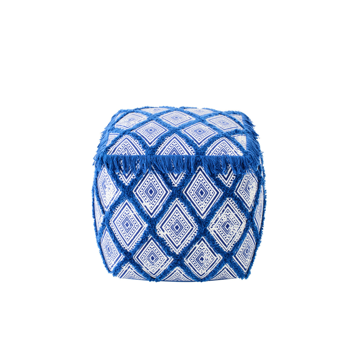 Pouf mit Orient-Muster aus Baumwolle in Blau/Weiß von J-Line