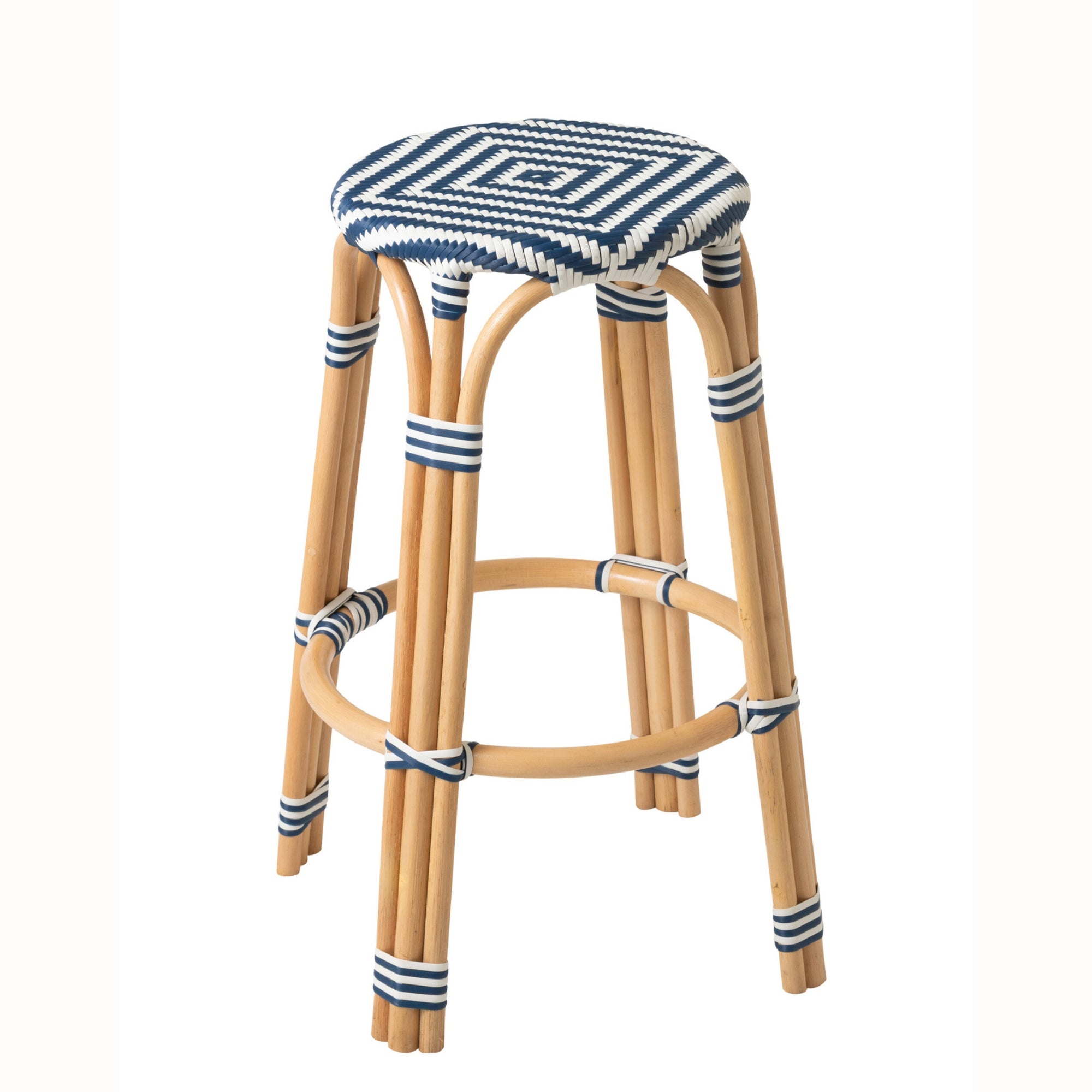 Outdoor Barkruk Geo Rond Rotan Blauw/Wit J-Line