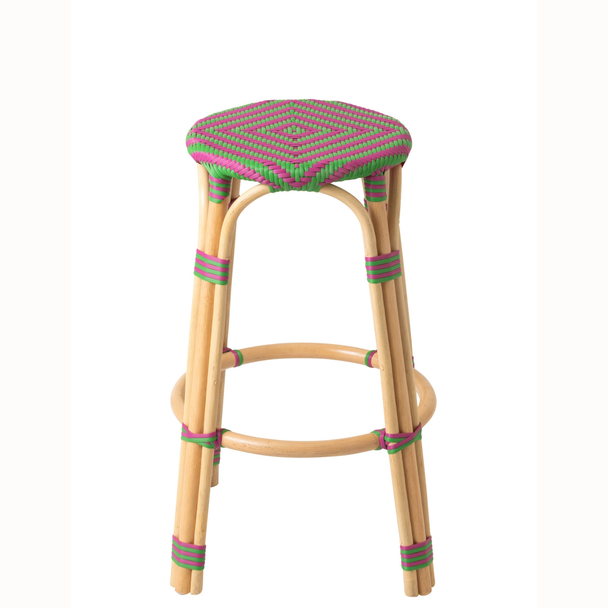 Outdoor Barkruk Geo Rond Rotan Roze/Groen J-Line