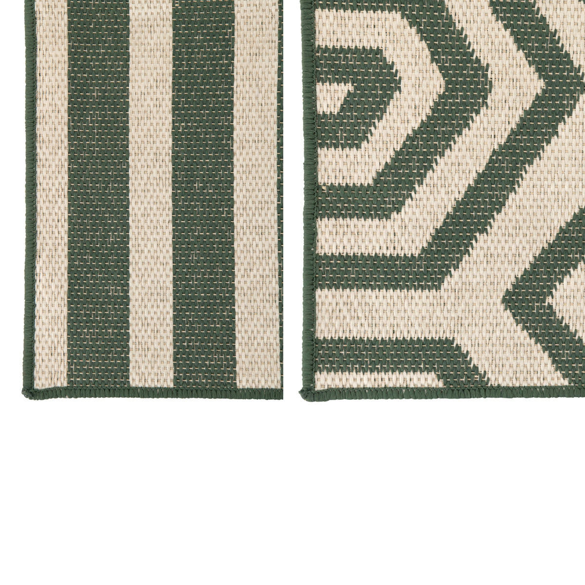 Outdoor-Teppich Streifen + Spiralen Polypropylen Dunkelgrün/Weiß 2er-Set J-Line