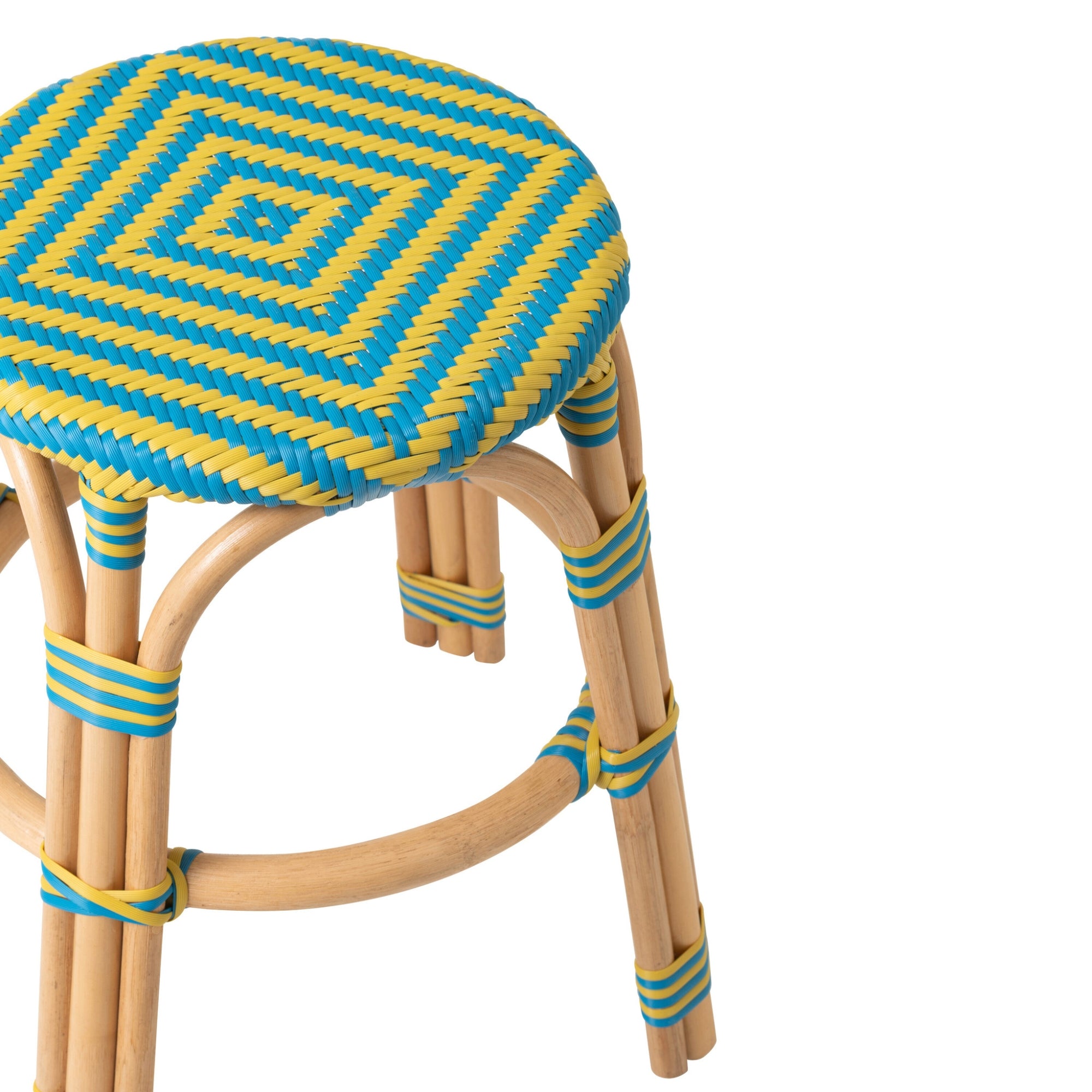 Outdoor Kruk Geo Rond Rotan Geel/Azuurblauw J-Line