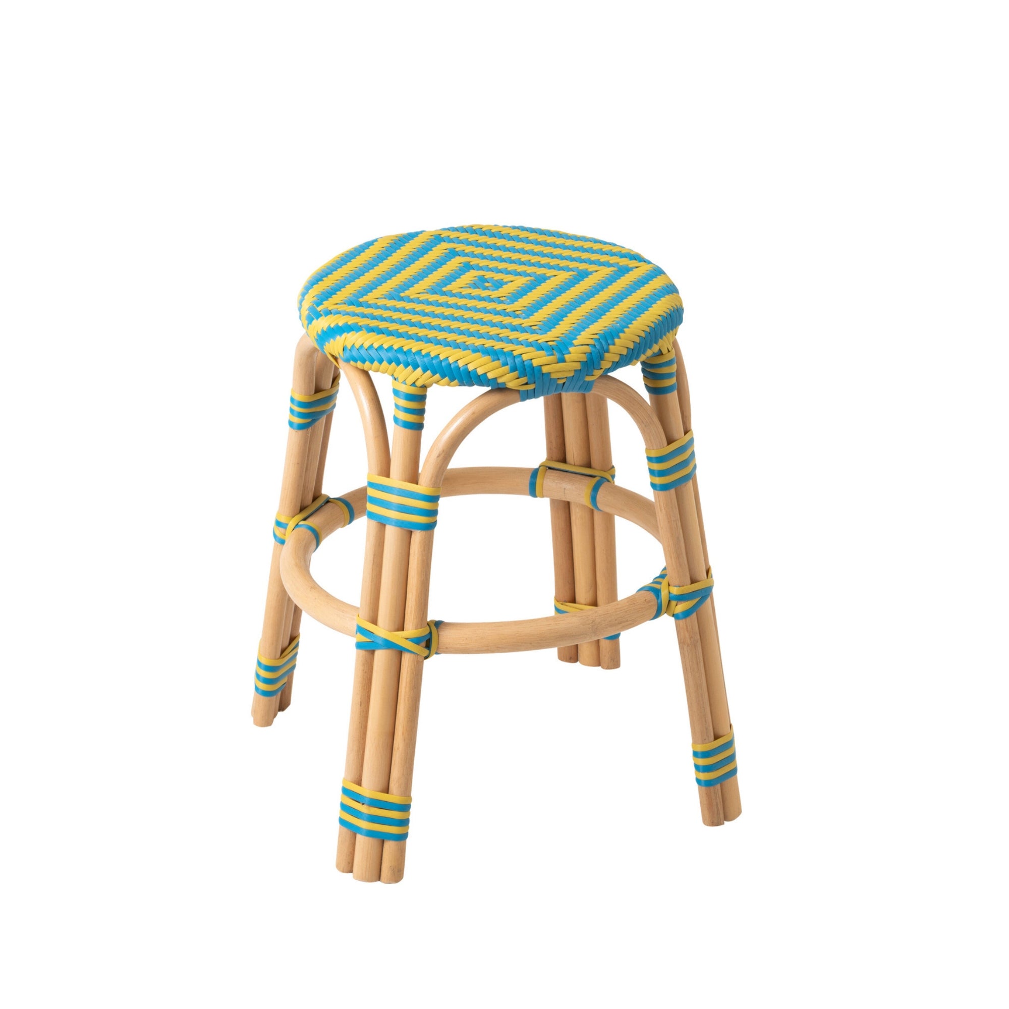 Outdoor Kruk Geo Rond Rotan Geel/Azuurblauw J-Line