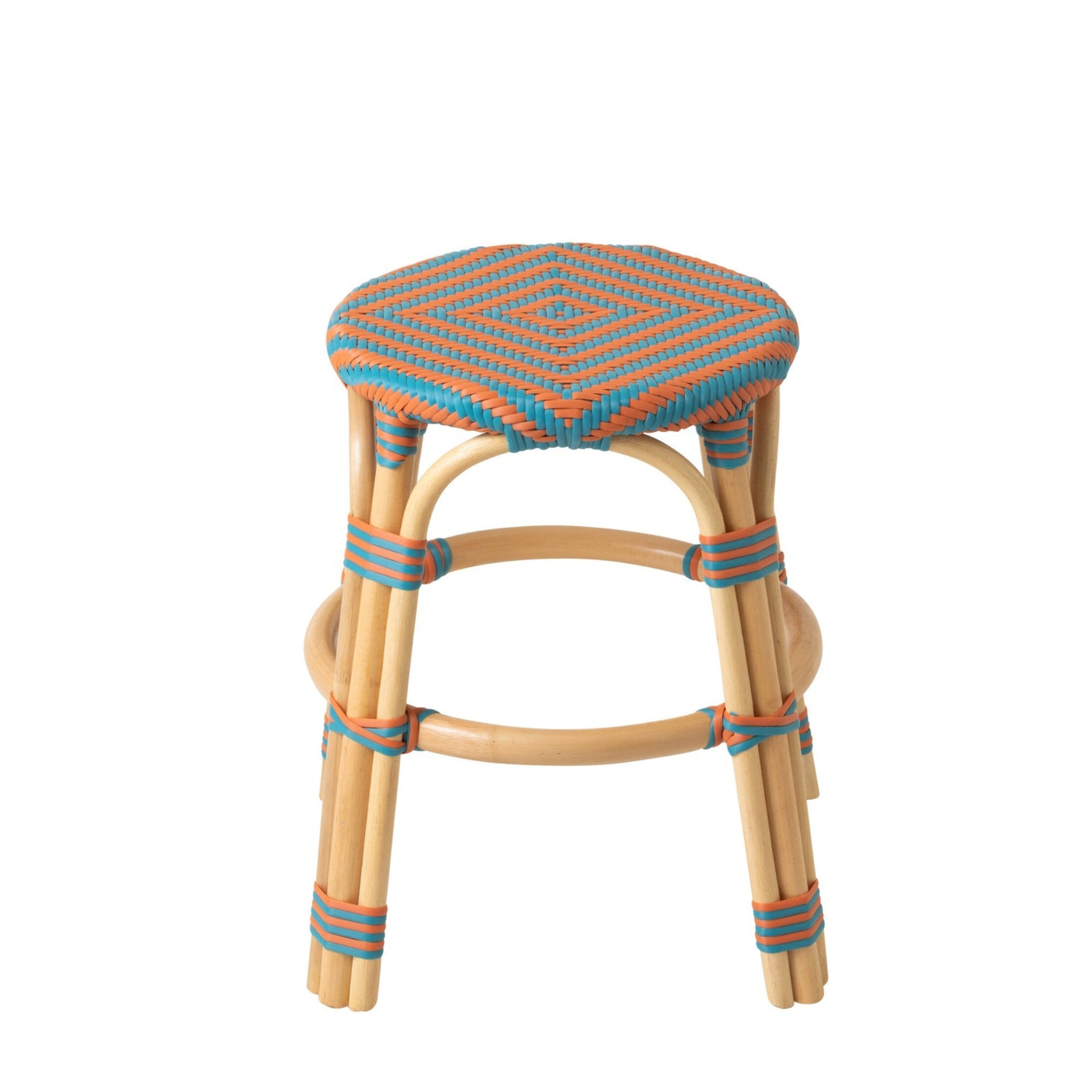 Outdoor Kruk Geo Rond Rotan Oranje/Turquoise J-Line