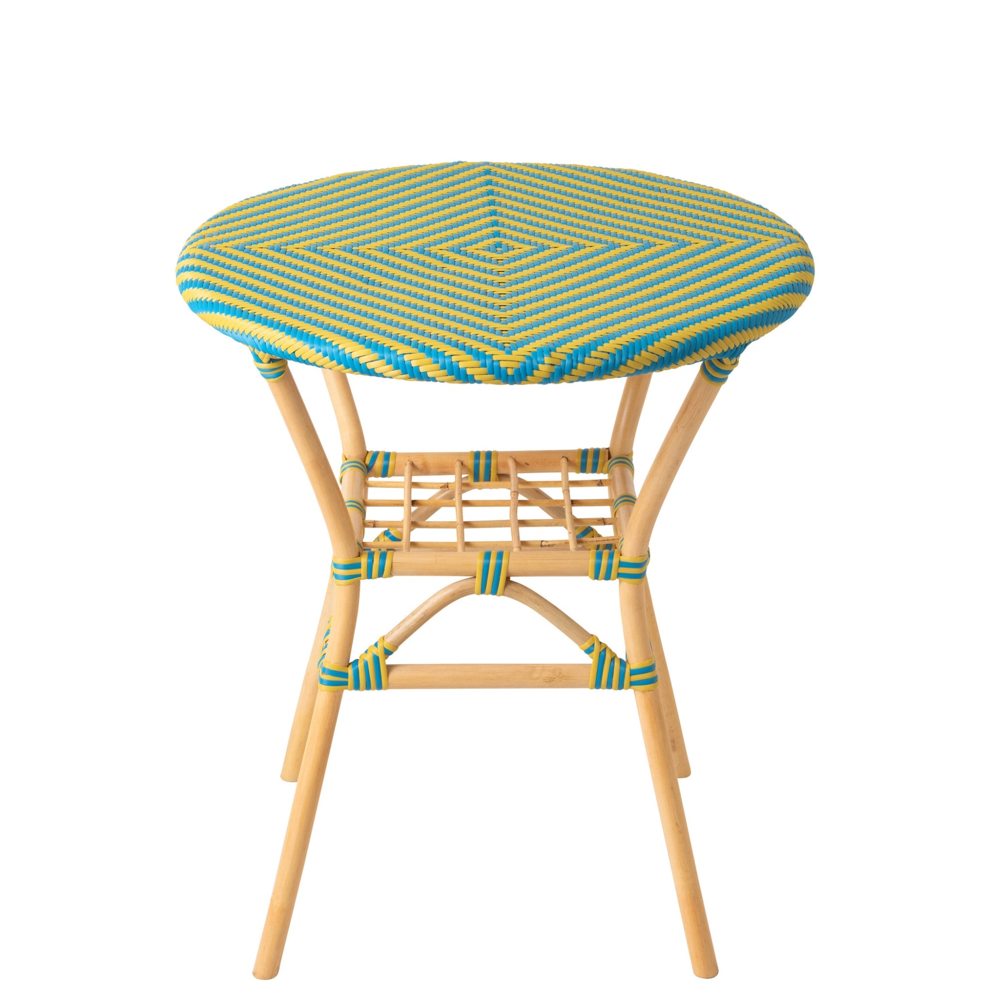 Outdoor Eettafel Geo Rond Rotan Geel/Azuurblauw J-Line