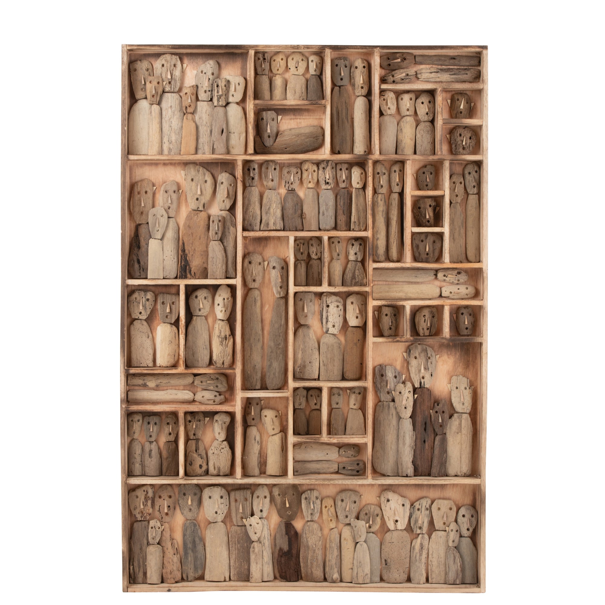 Muurdecoratie Familie Masks Vakjes Gerecycleerd Hout Naturel Large J-Line