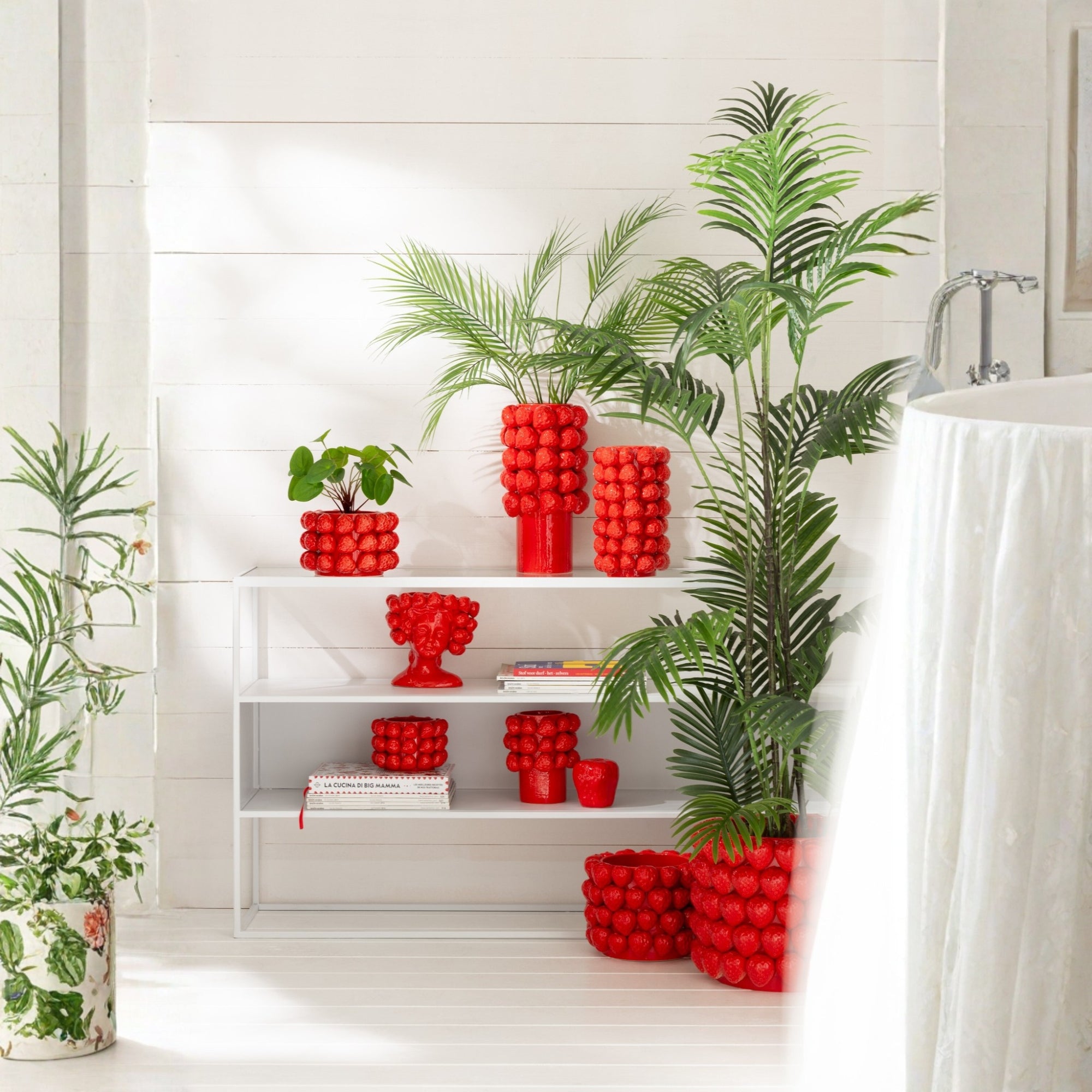 Bloempot Aardbeien Keramiek Rood Small 15.5 cm