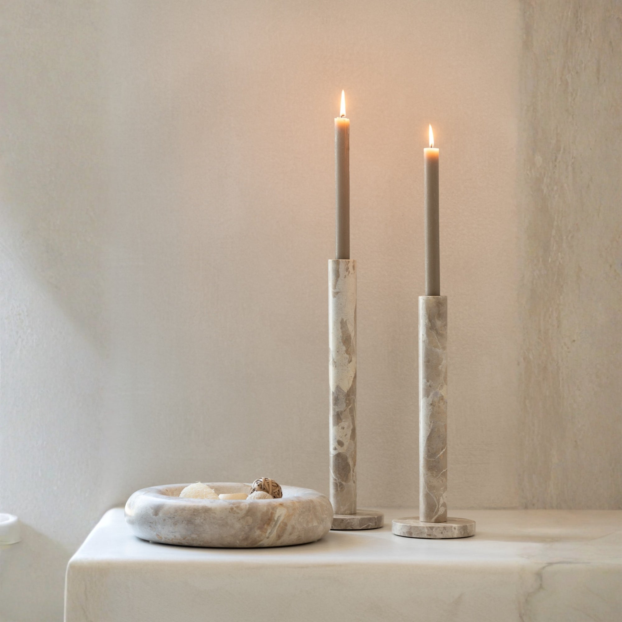 Kaarshouder Marmer Beige Set van 3 J-Line