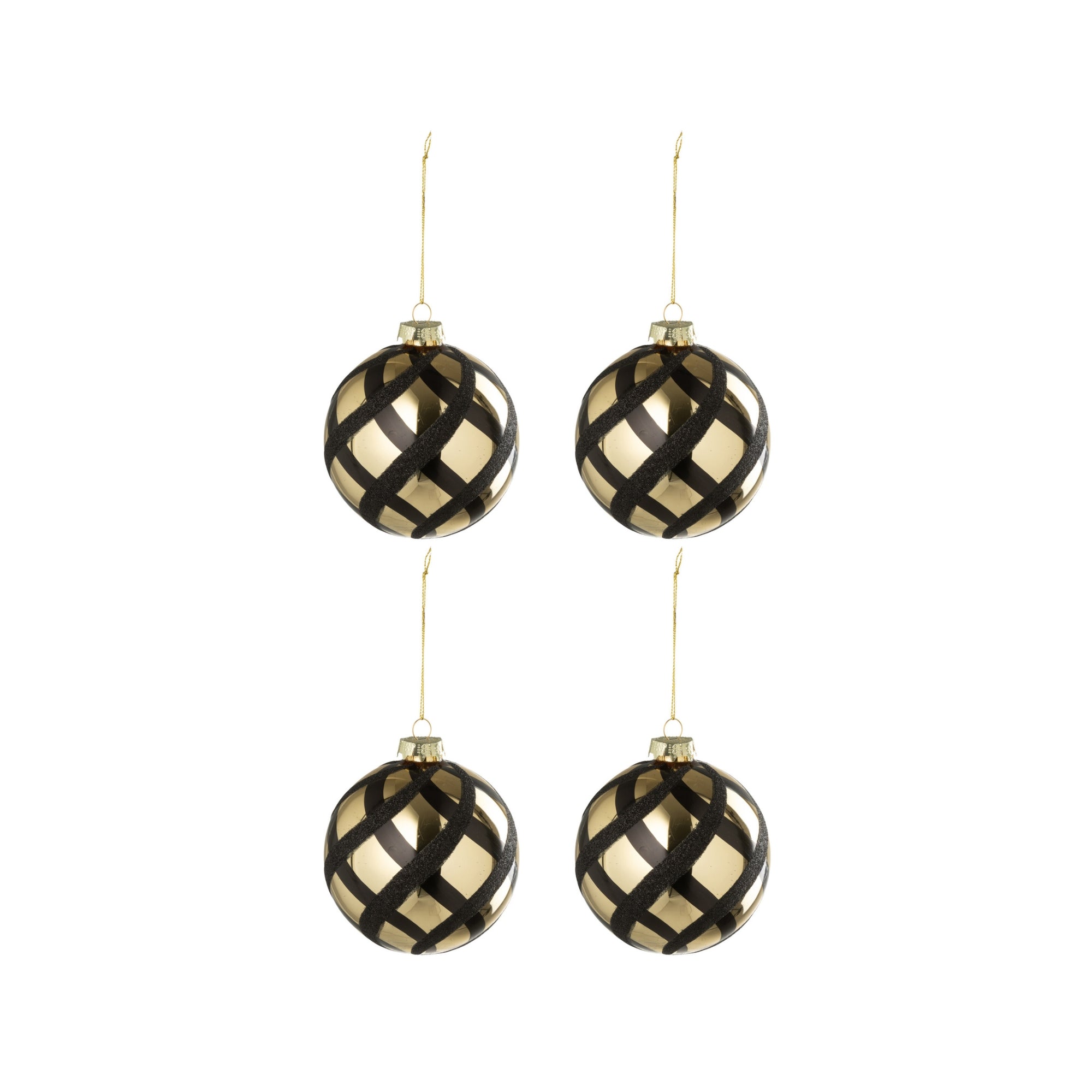 Doos Van 4 Kerstbal Geruit Glas Goudkleurig/Zwart J-Line