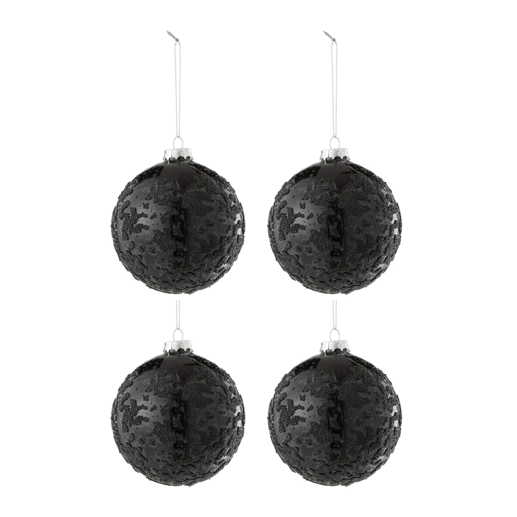 Doos Van 4 Kerstbal Parels Glas Zwart J-Line