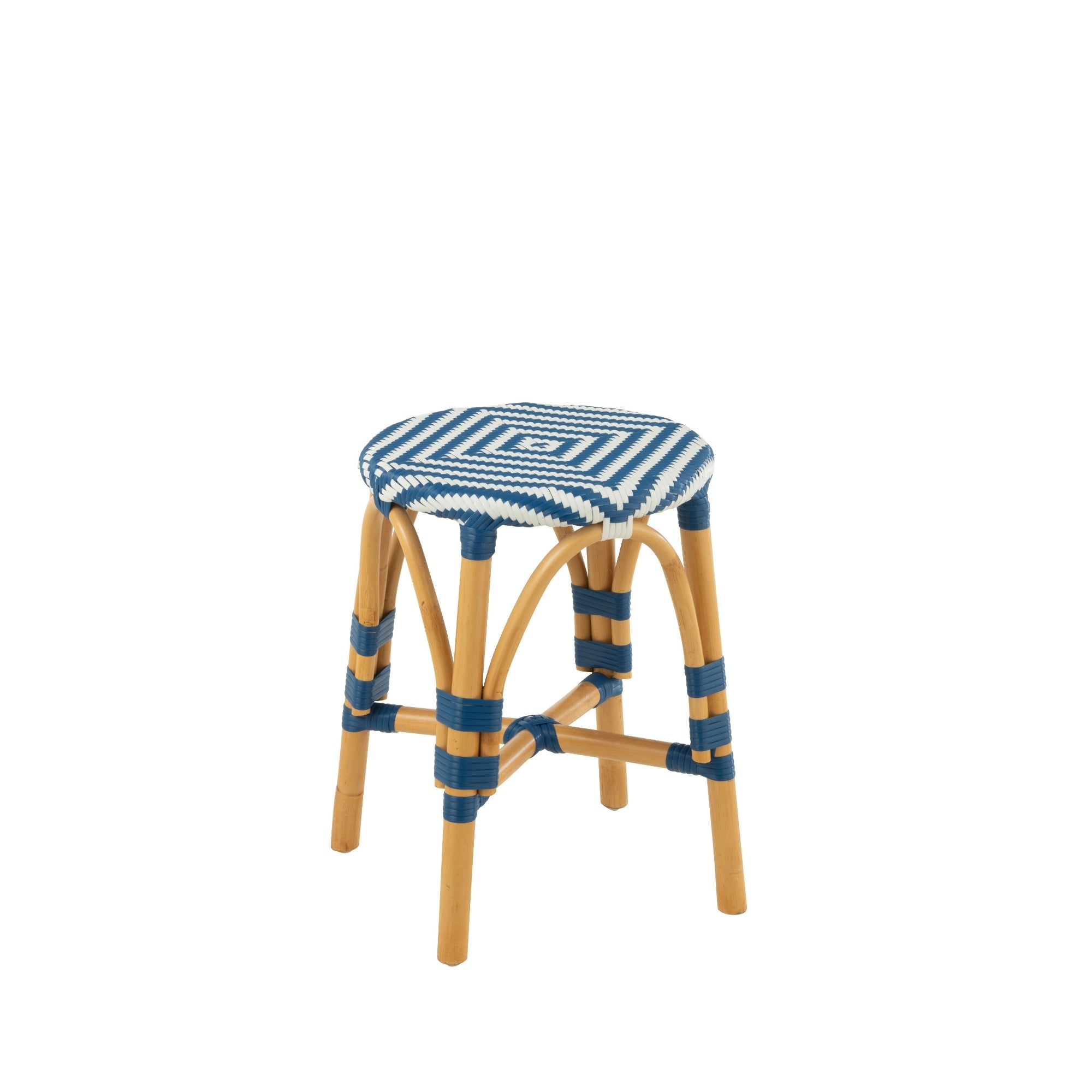 Outdoor Kruk Live Rond Rotan Blauw/Wit J-Line