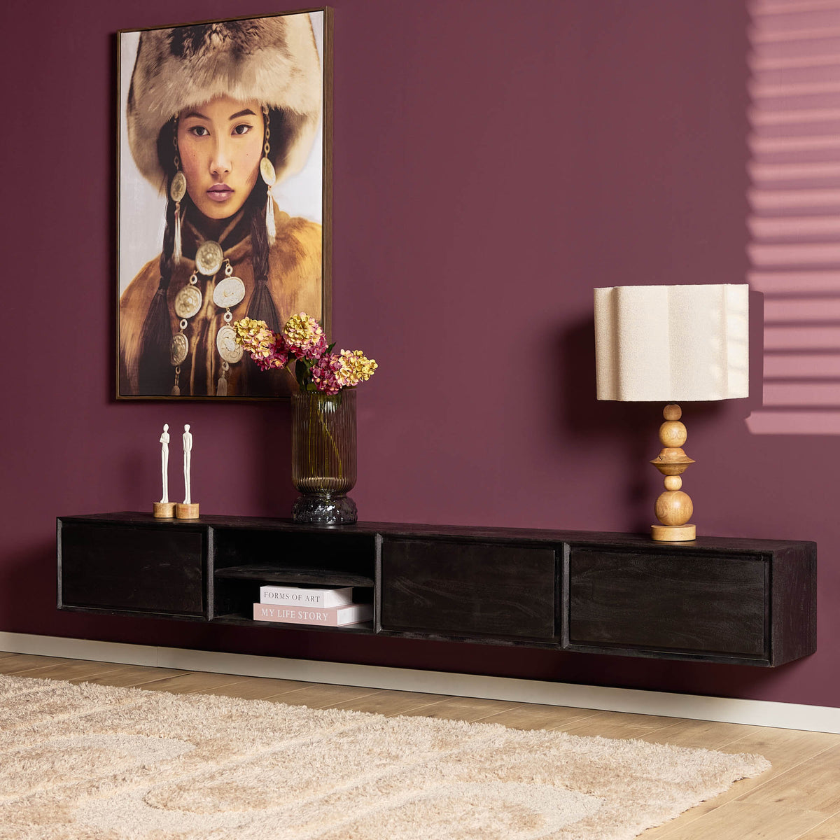 Zwevend TV-meubel Ambiance Mangohout Zwart 240cm Starfurn
