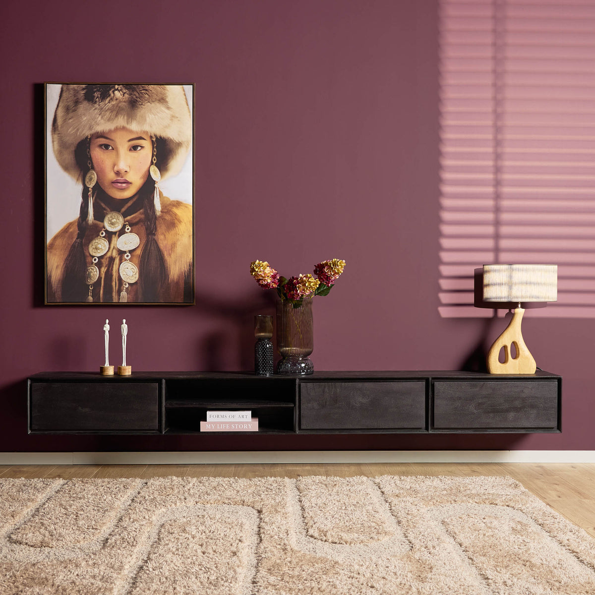 Zwevend TV-meubel Ambiance Mangohout Zwart 280cm Starfurn