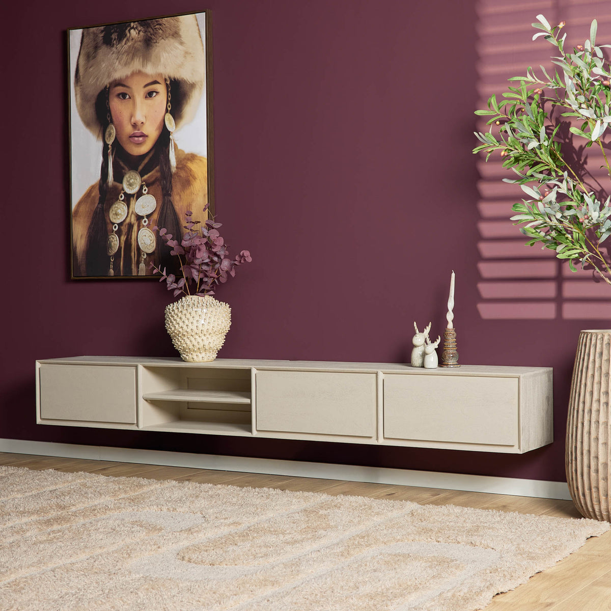 Zwevend TV-meubel Ambiance Mangohout Zand 280cm Starfurn